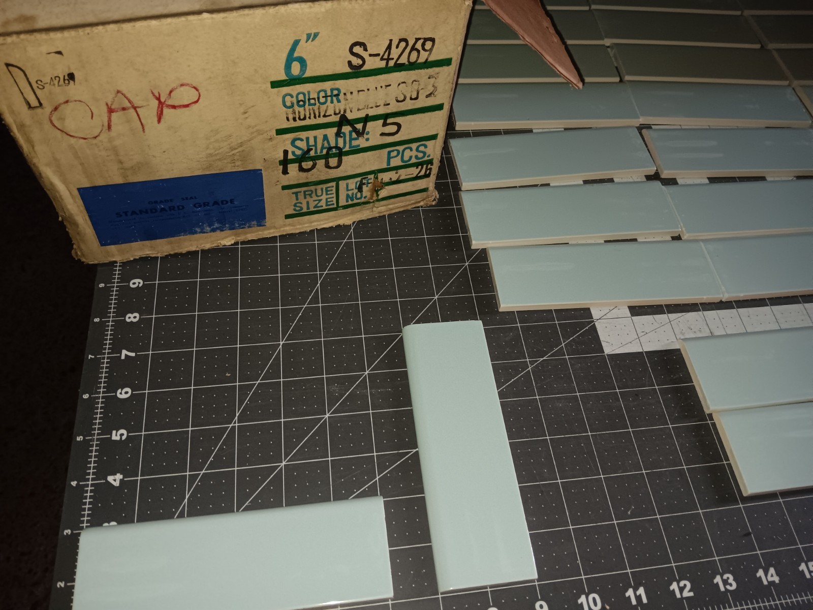 20 pieces Unused Antique Tile 2 x 6 Bullnose Trim Horizon Blue Kitchen Bath