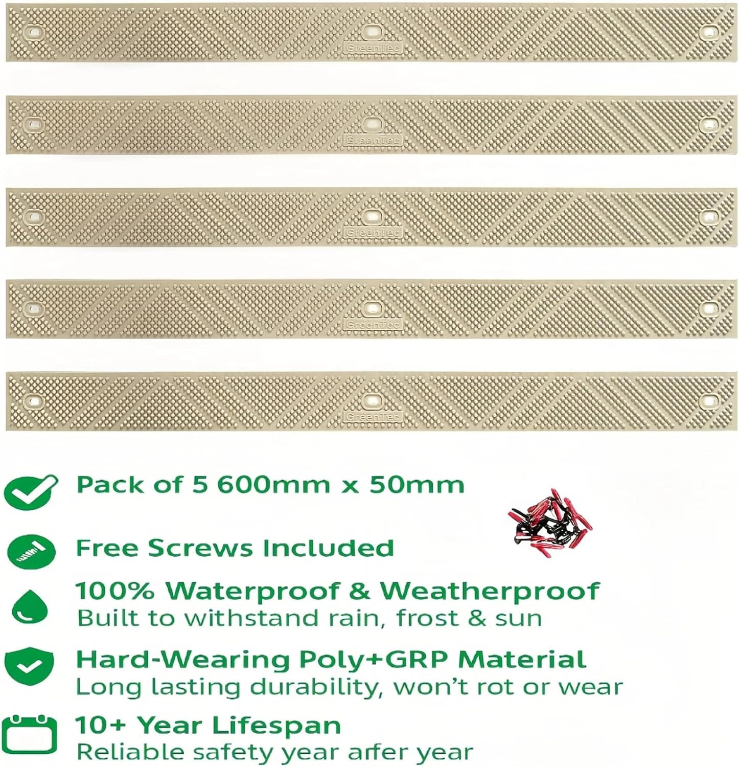5 Pack Non-Slip Decking Strips 24″x2″ | Durable Polypropylene | Beige