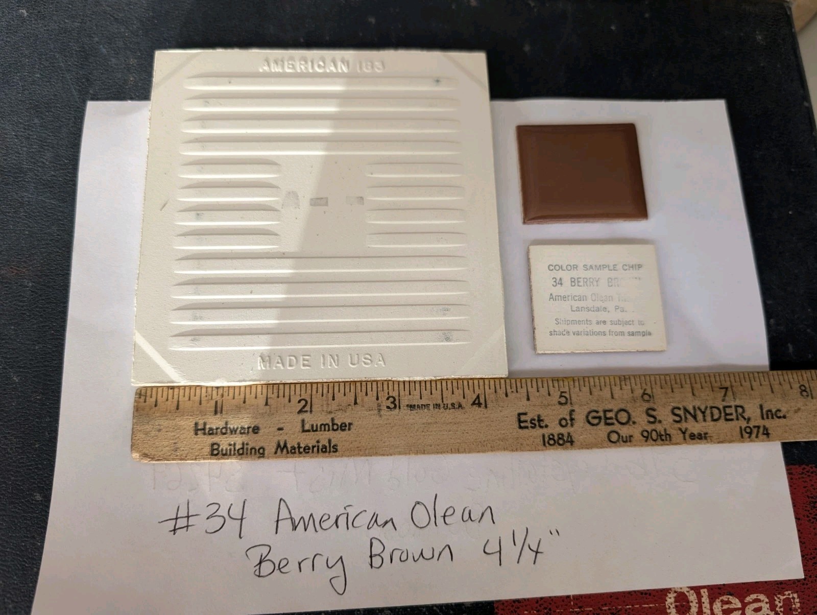 2 pc American Olean Gloss Berry Brown #34 Ceramic Tile 4-1/4″ Square Vintage