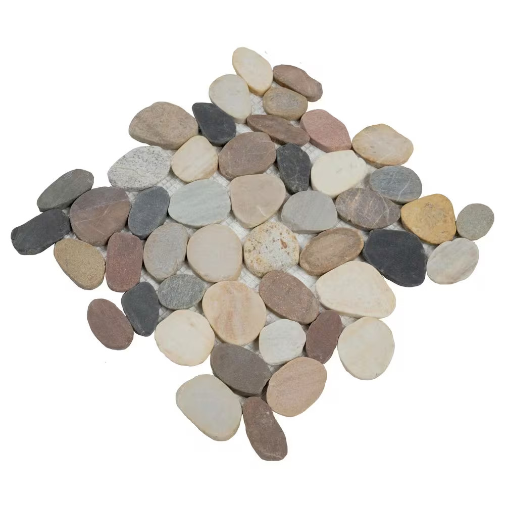 Mix River Rock 13 In. X 13 In. X 0.38 In. Tumbled Quartzite Mesh-Mounted Mosaic