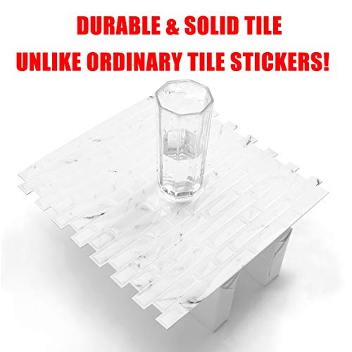 -Sheet White Marble Look Peel & Stick Backsplash, 12”X12” Stick 10 Marble White