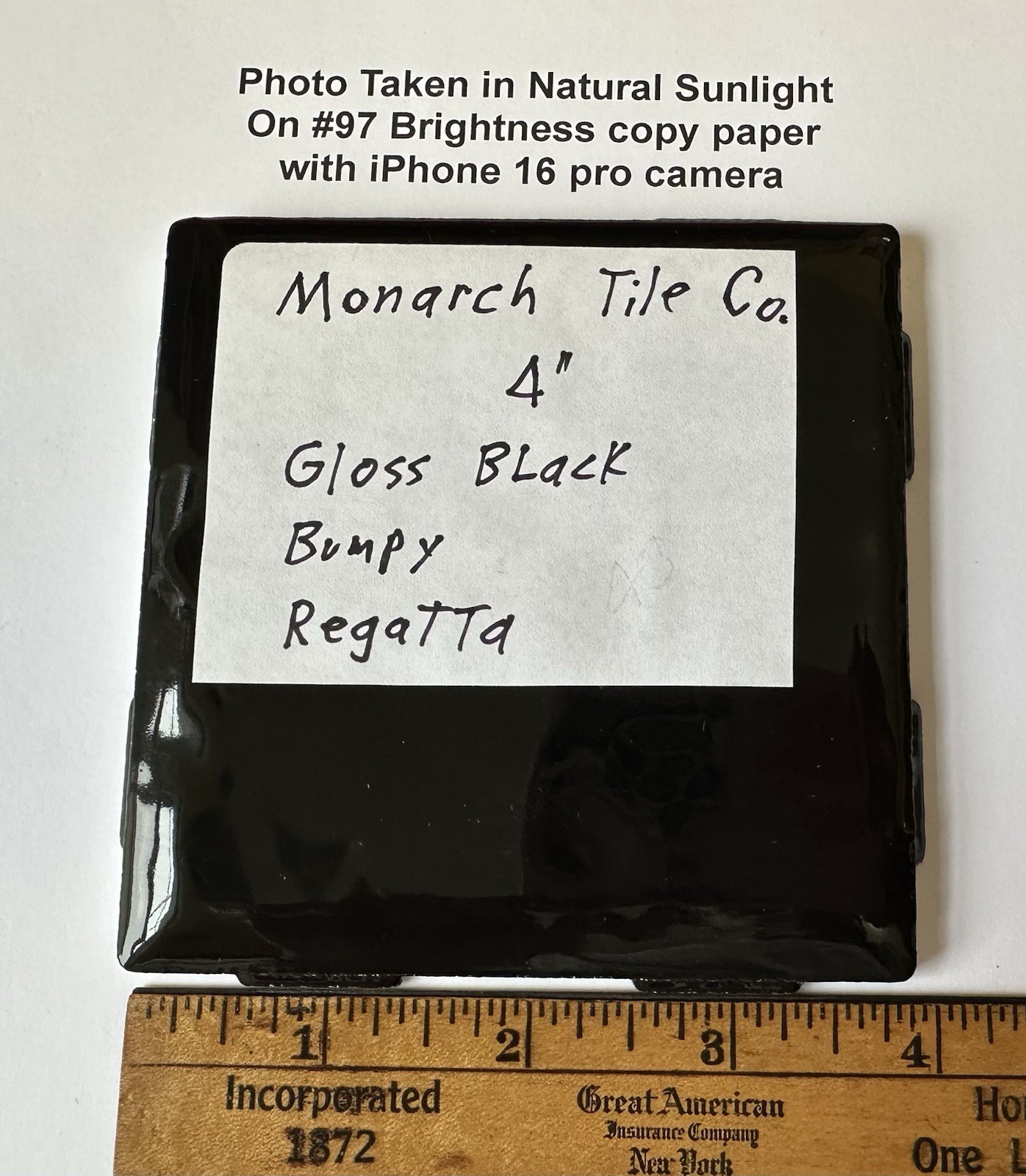 4 Pieces: Dark Rich Gloss Black: 4″ Very Bumpy Ceramic Tile by Monarch Co. NEW
