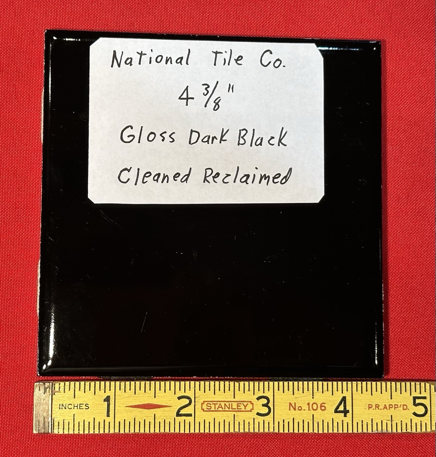 1 pc. Gloss Black: Reclaimed Ceramic Tile 4-3/8″ National Tile Co. Cleaned