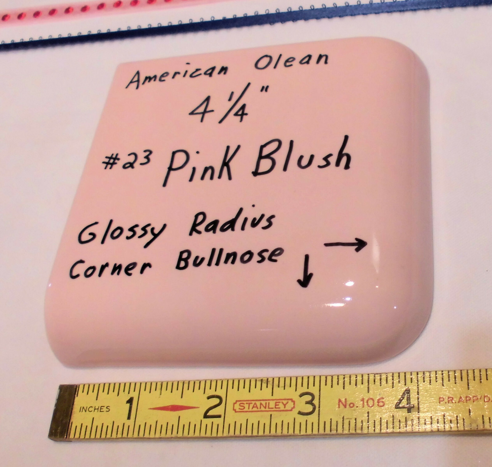 Pink Blush; Glossy Radius Corner Bullnose Ceramic Tile 4-1/4″ by American Olean