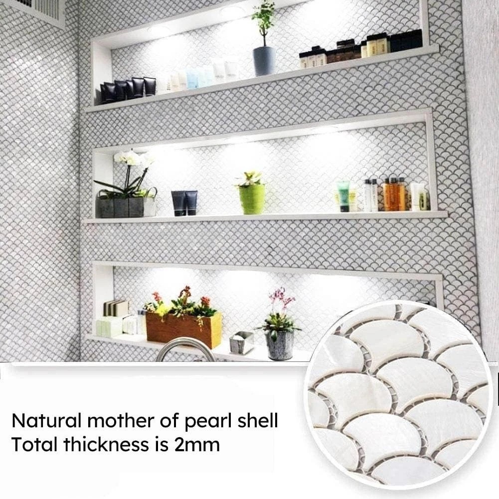Modern Fish Scale Backsplash Tiles – Pack of 6 Water-Resistant Shell Sheets