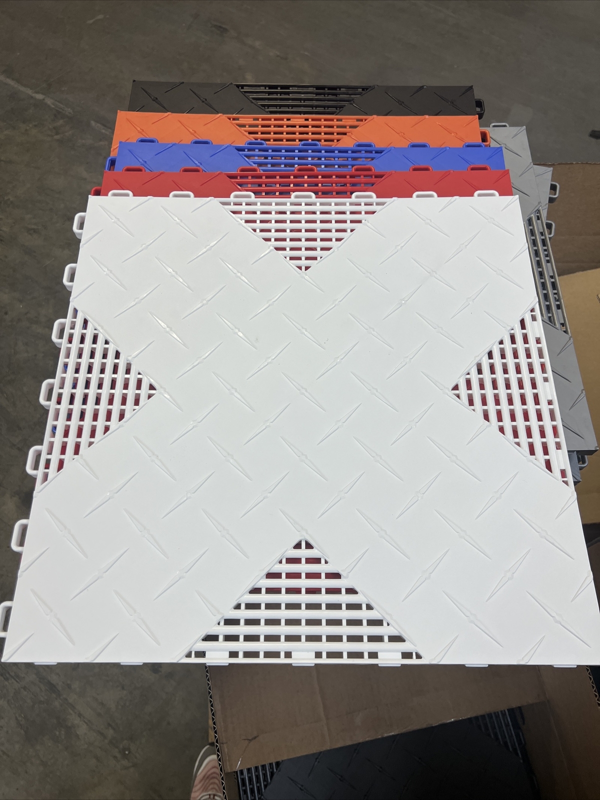 White … HYBRID-X garage floor tiles. 50 square feet 17” X 17” MADE IN USA