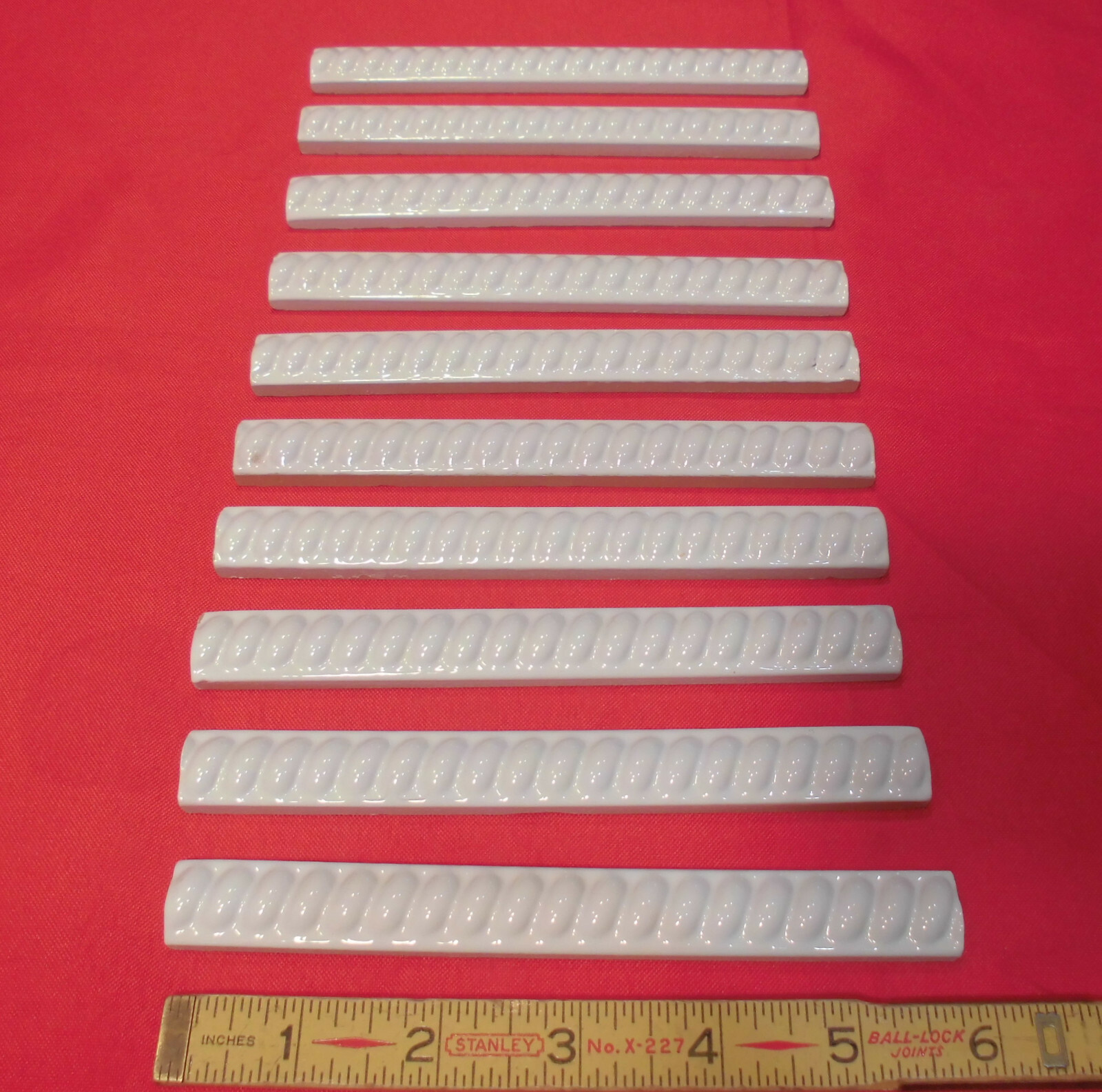 10 pcs. *Gloss White* Vintage Ceramic Liner-Pencil-Sizzle Tiles: 5/8″ X 6″ NOS