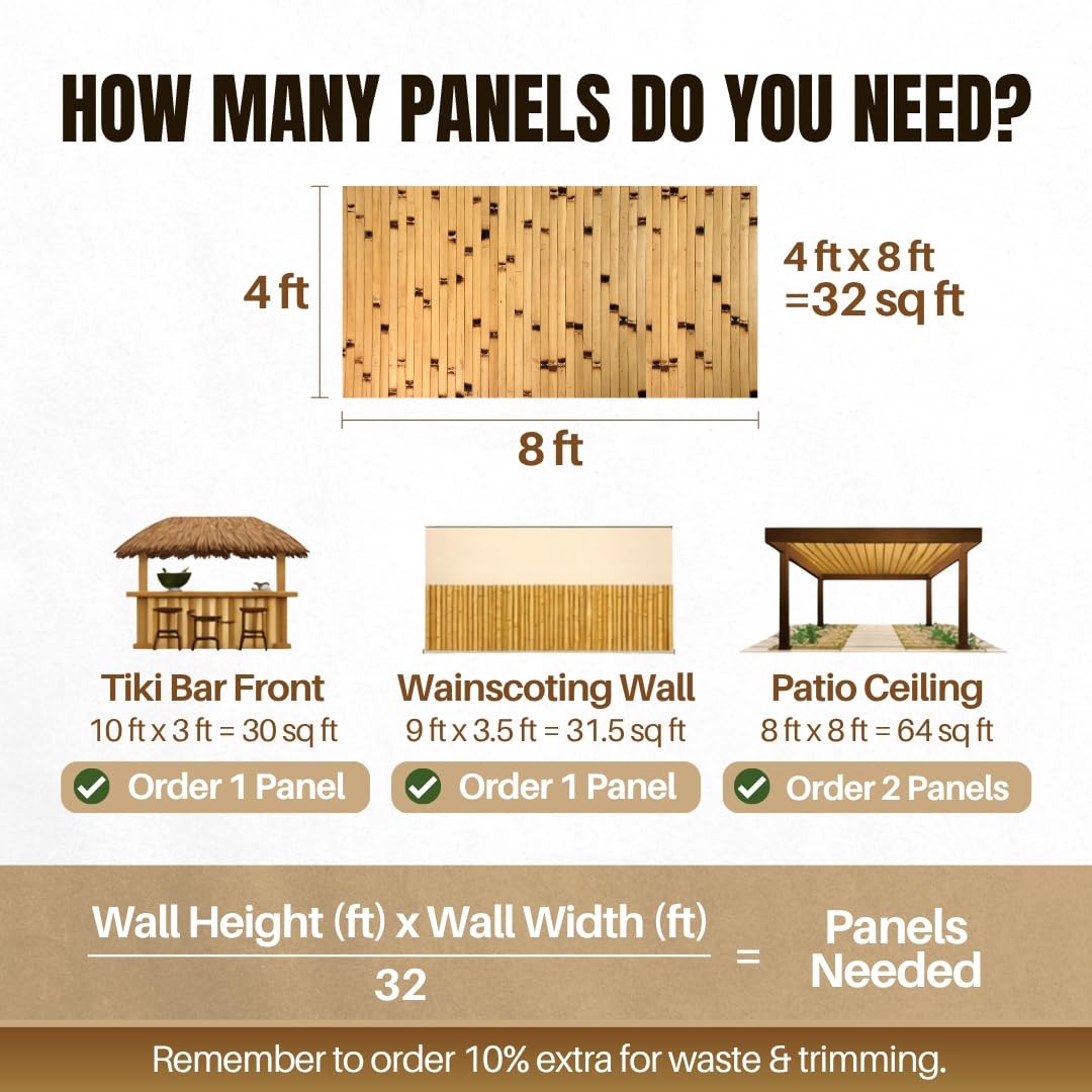 amaZulu Natural Bamboo Wall Panels 4×8 — Caramel Tambor Cladding, Flexible Ac…