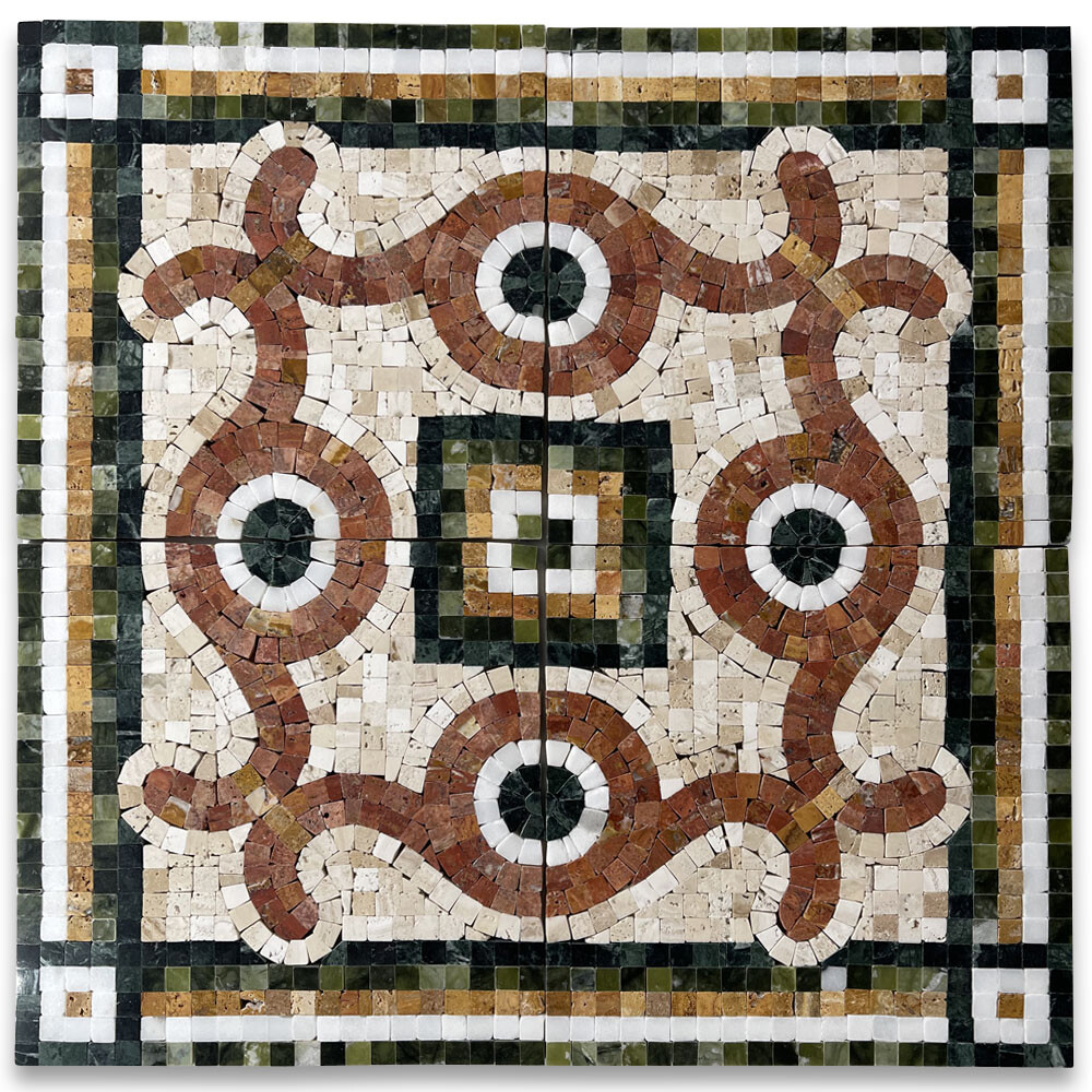 B0113CP Coral Seagrass 8.3×8.3 Marble Mosaic Border Corner Tile Polished