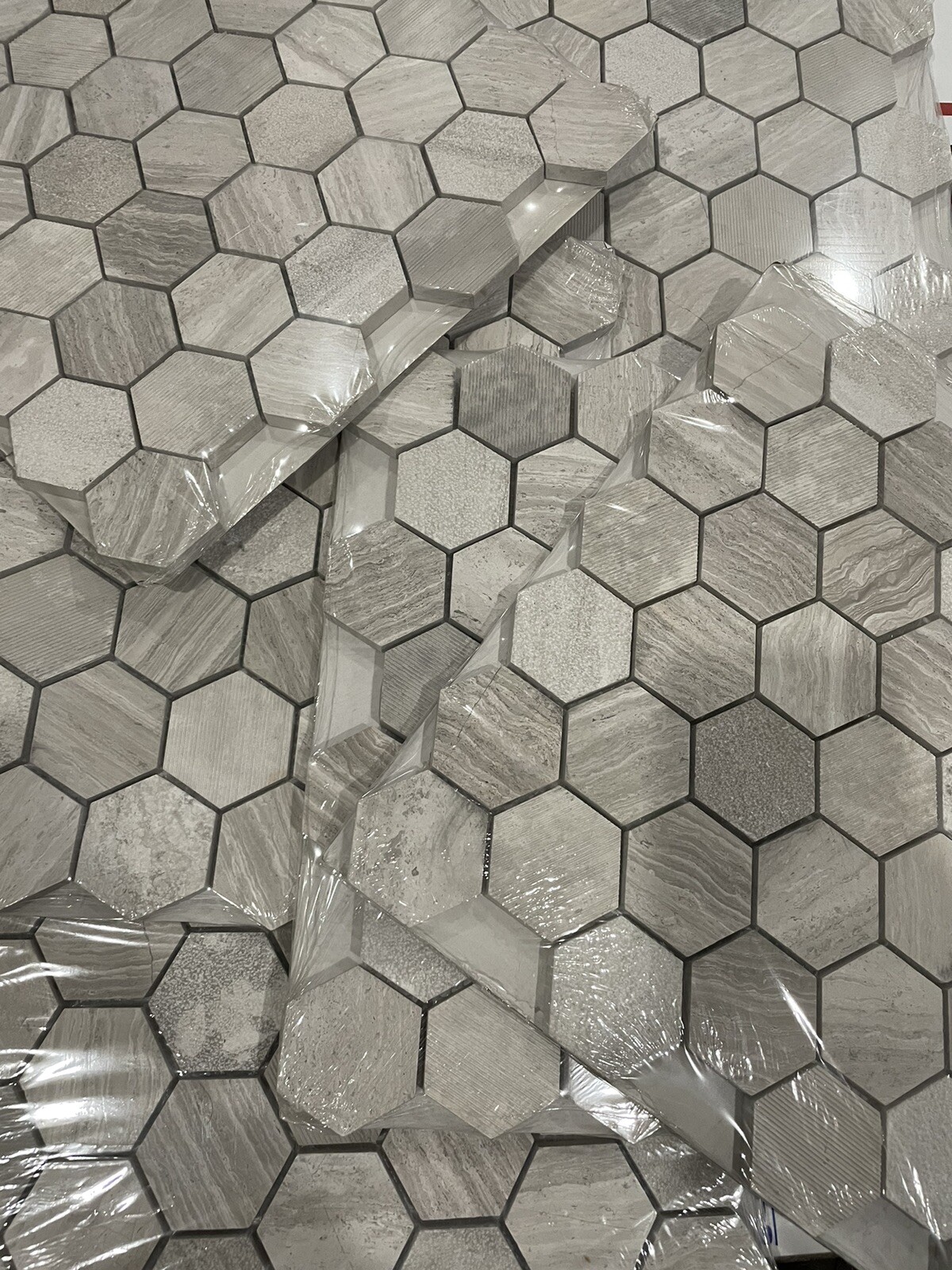 6X sheets) Honeycomb Hexagon 12”X11.75” Textured Marble Wall Tile 0.98sq Each