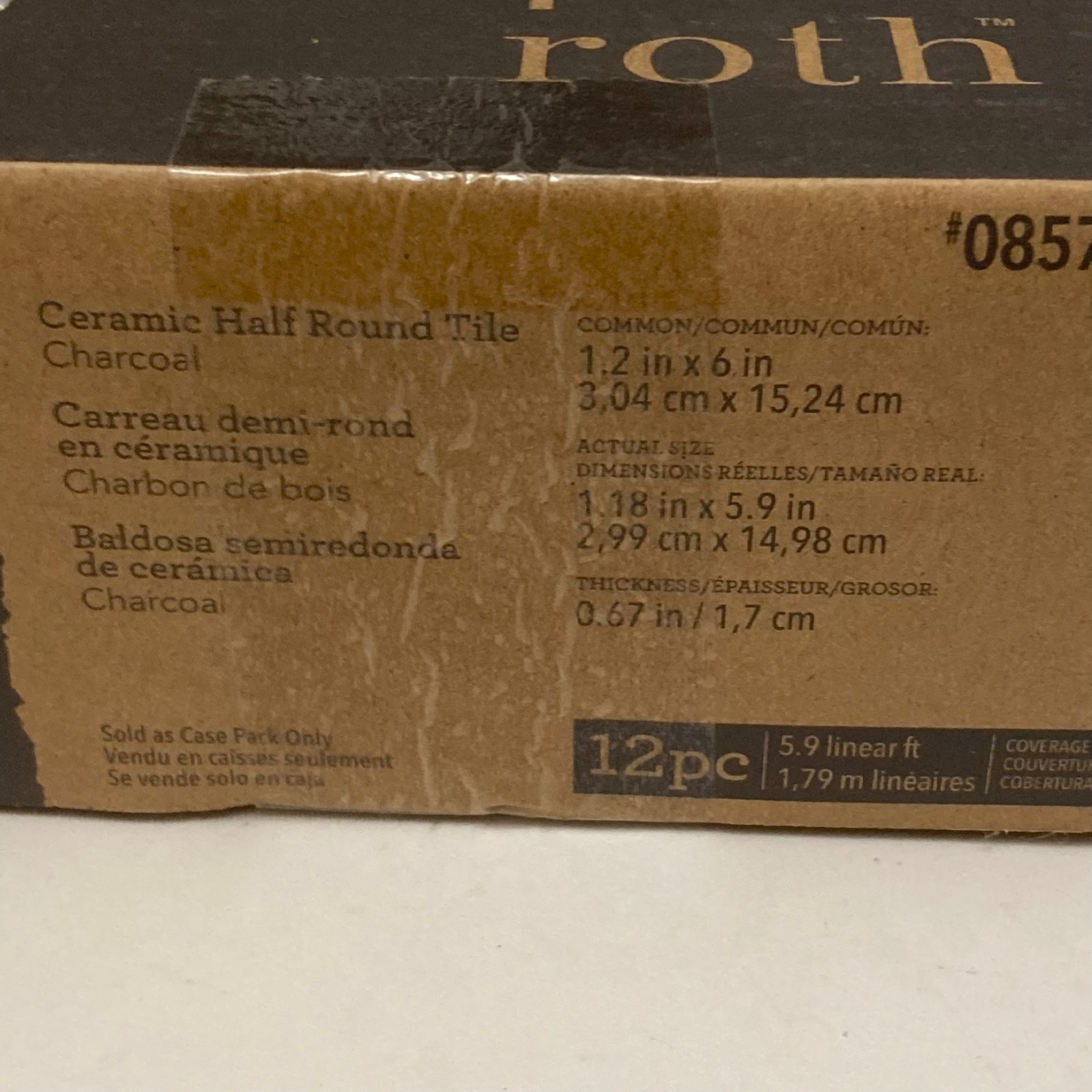 BOX of 12 Allen + Roth Charcoal Gray Glazed Ceramic Half Round Wall Tile Trim 6″