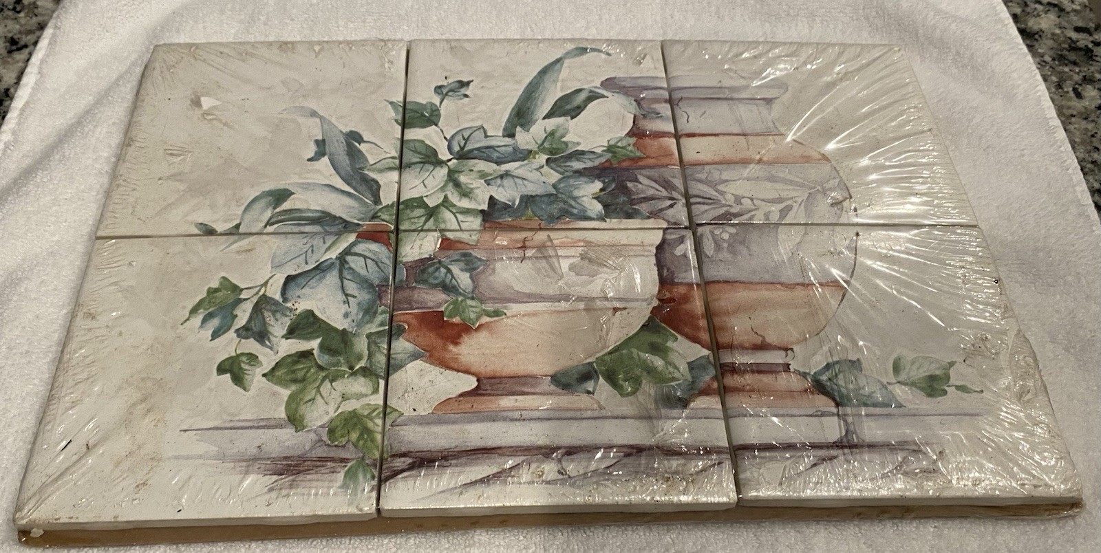 13×8 1/2 CERAMIC TERRACOTTA & IVY POTS GLOSSY WALL TILE Mosaic CERP2-645