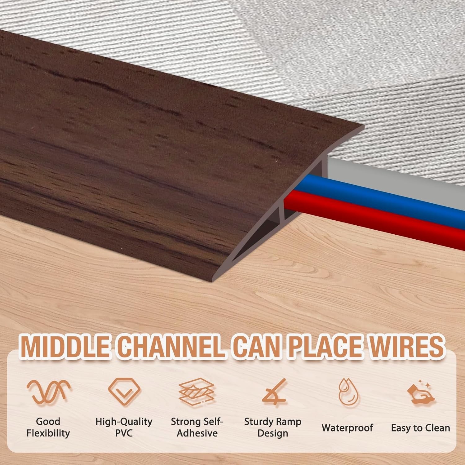 Easy Install Deep Brown Floor Transition Strip – 1/5″ to 2/5″, 3.3ft PVC Design