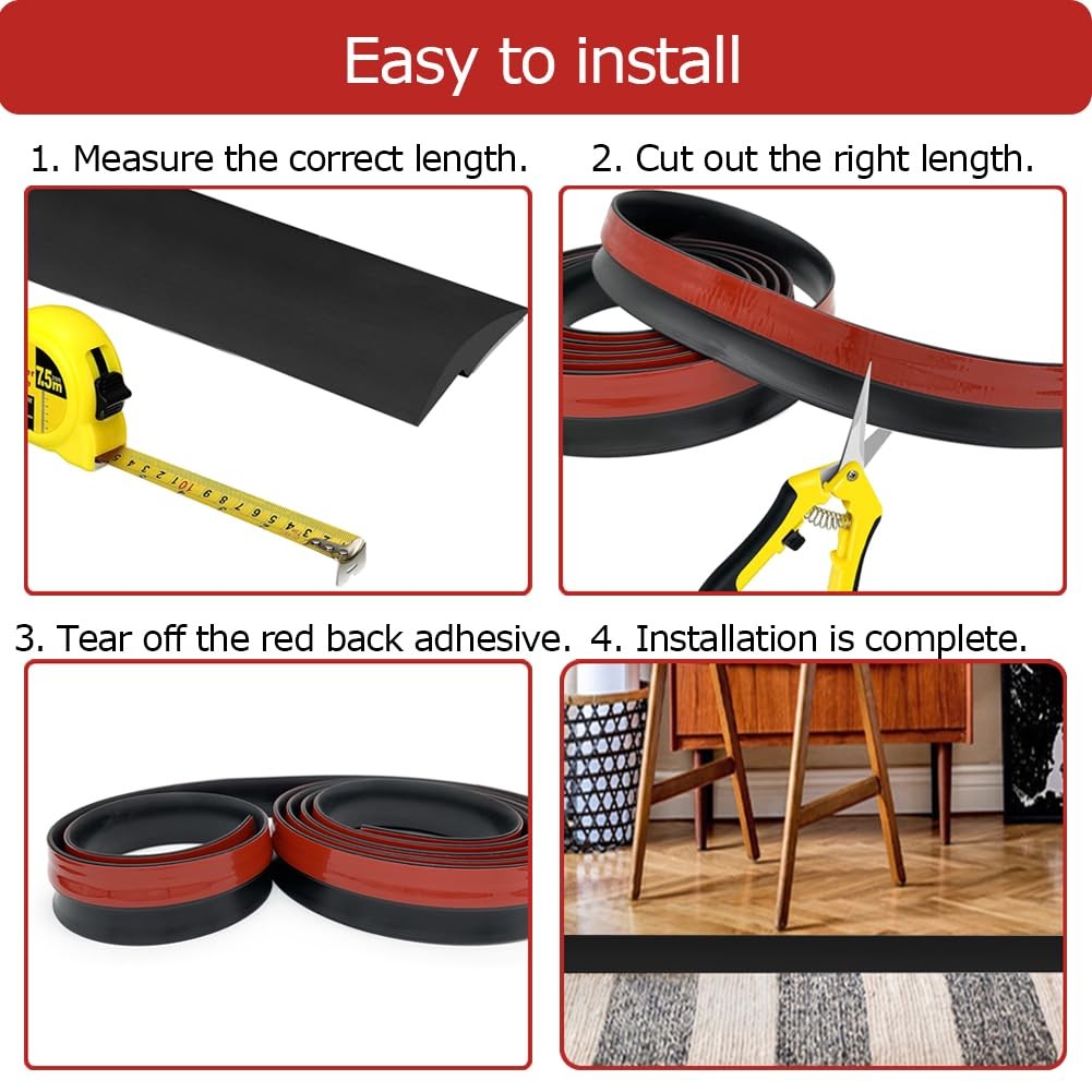 Aroilder Carpet Floor Transition Strip 10Ft, Self-Adhesive 10Feet, Black