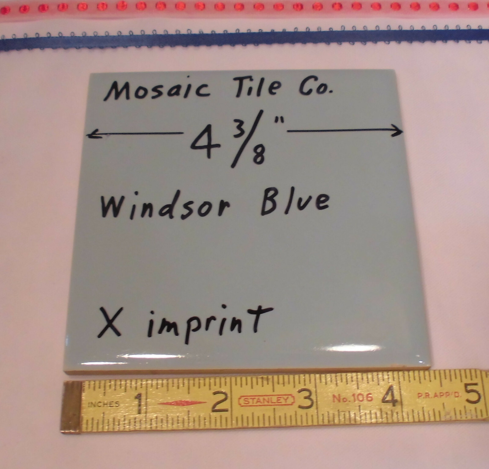 1 pc. *Windsor Blue* 4-3/8″ Glossy Ceramic Tile; Mosaic Co. Concave X Design
