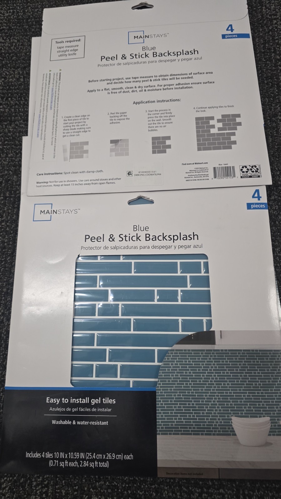 Mainstays Blue Peel & Stick Backsplash Easy To Install Gel Tiles