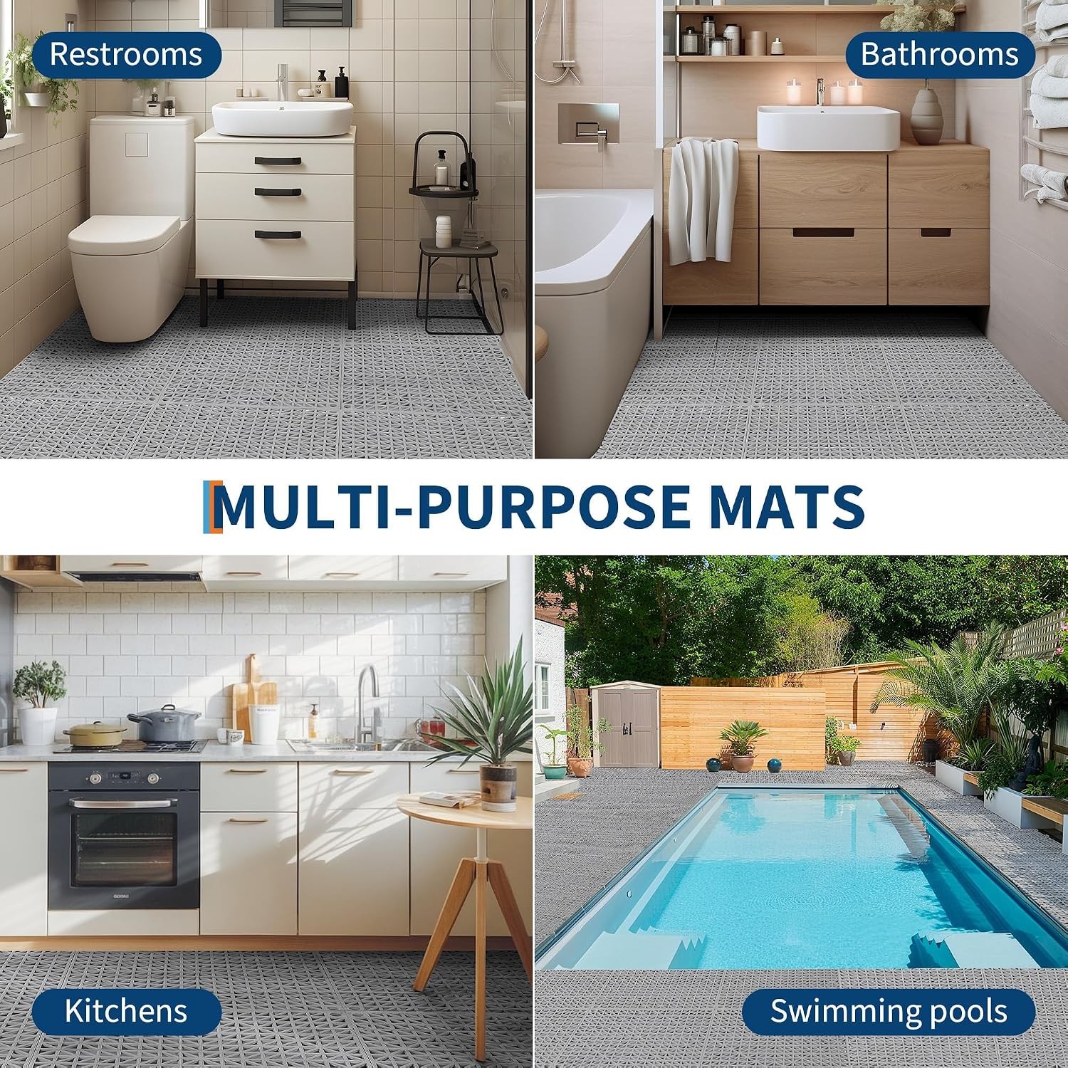 Set of 50 Interlocking Garage Floor Tiles 12×12 in Drainage Modular Deck Tile
