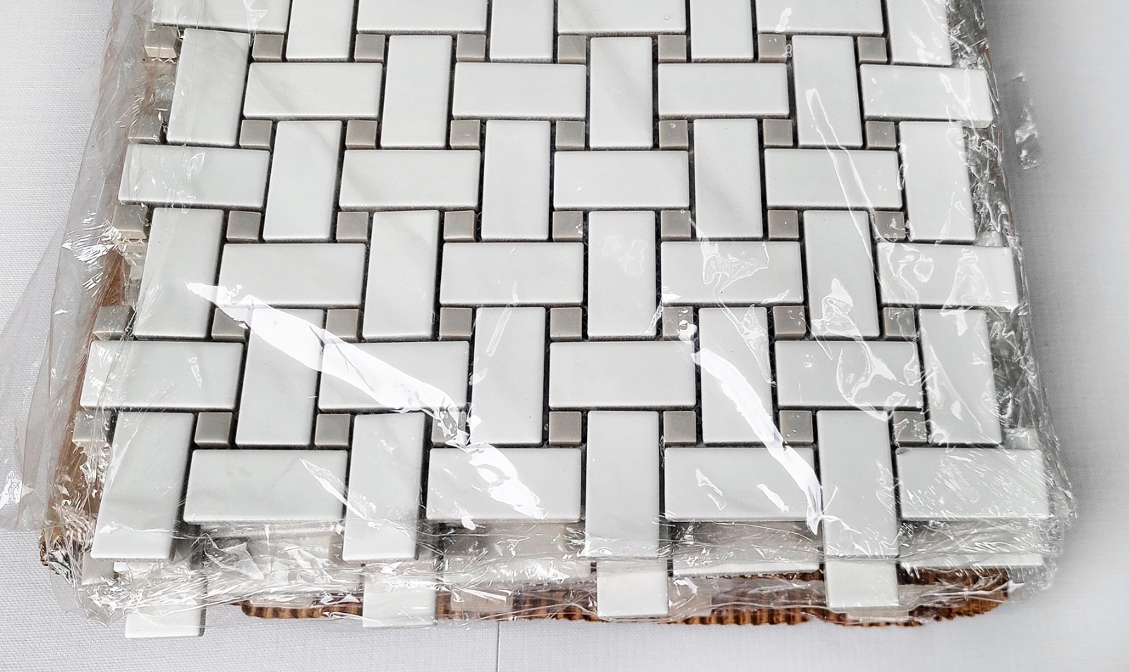 NEW 1 x 2 White/Gray Basket weave Porcelain Tile Floor Wall Kitchen 14 sqft.