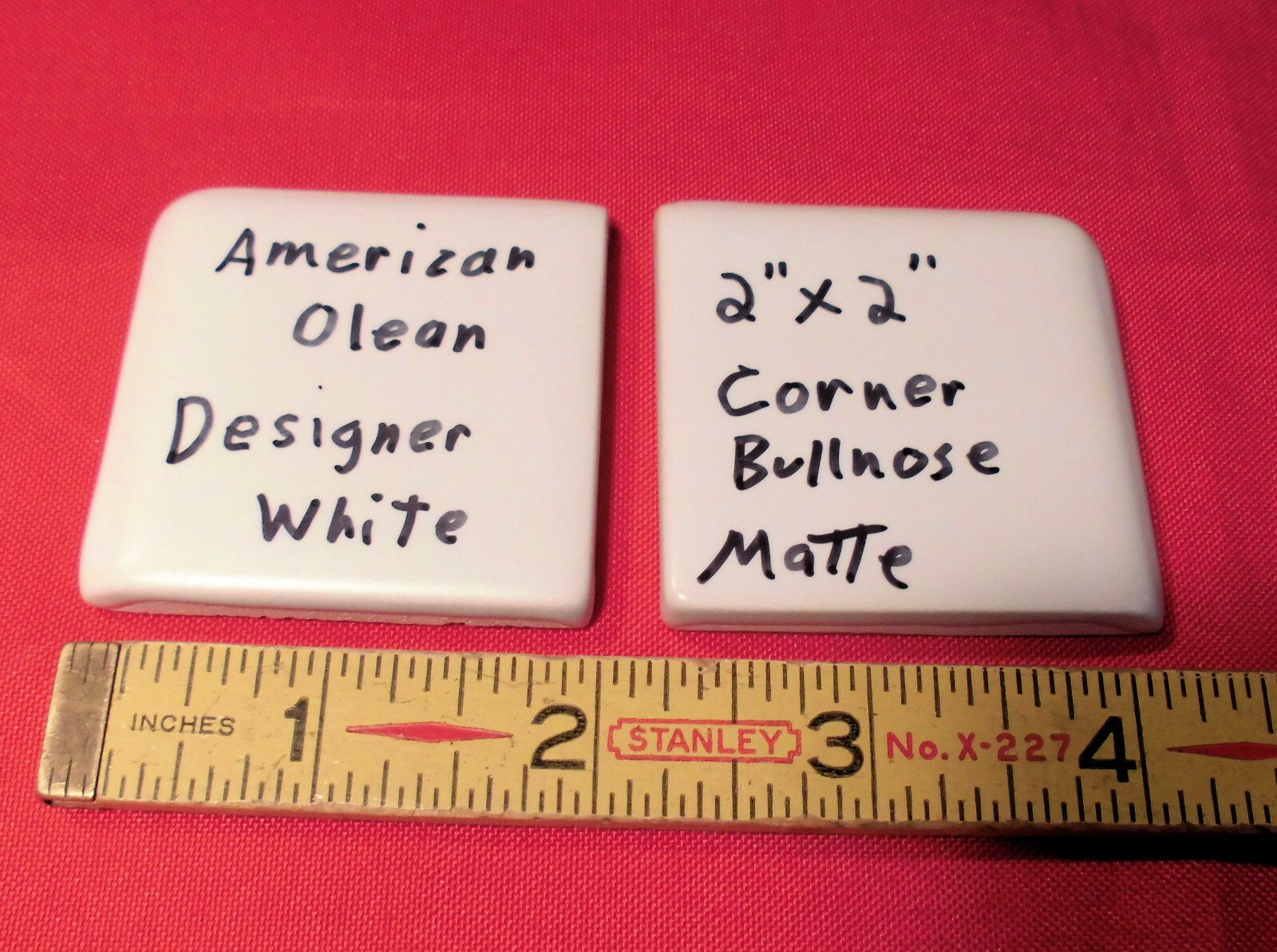 2 pcs. *Designer White* Ceramic Surface Type Tile 2″ X 2″ matte corner bullnose