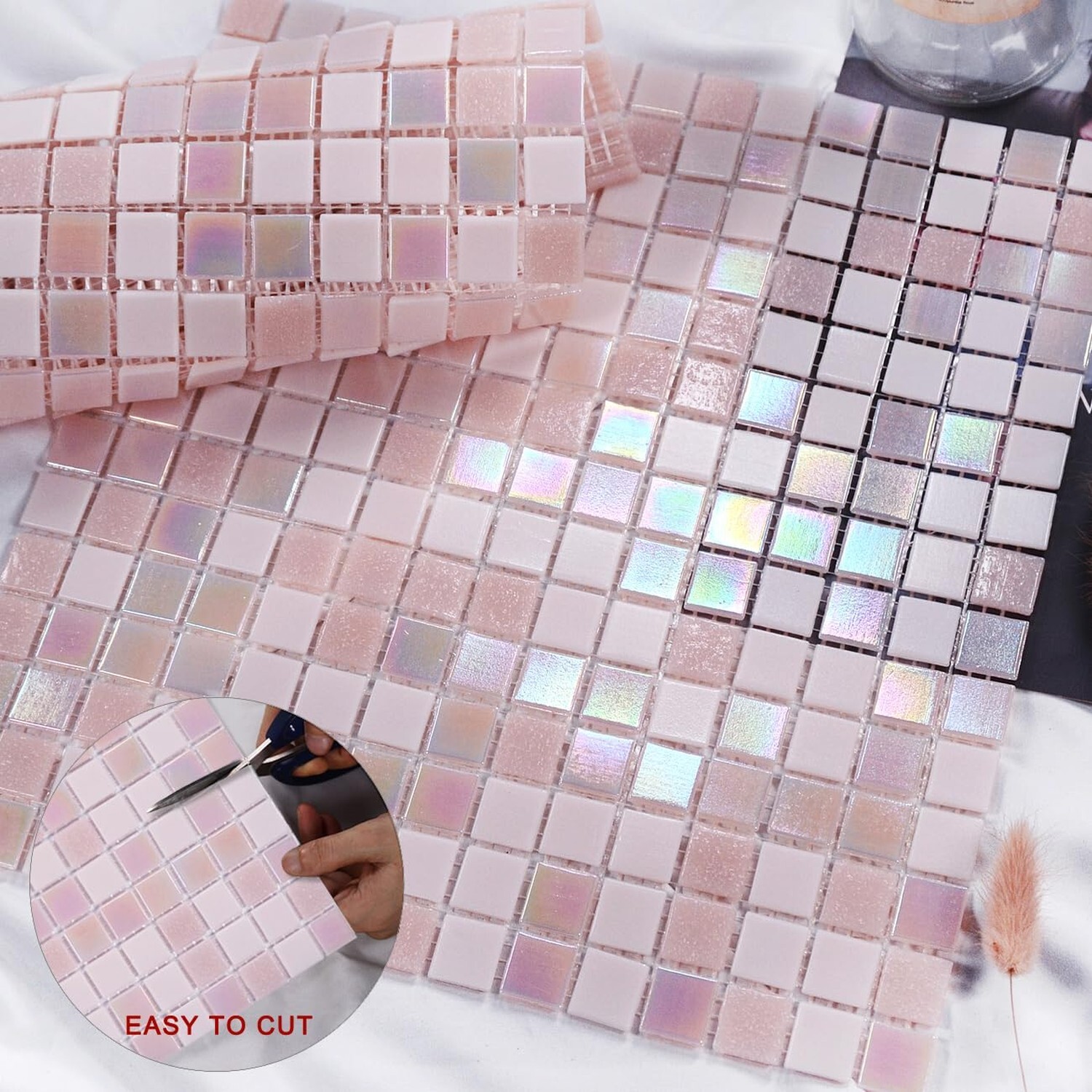 11.5sqft Pink Shower Tile, Swimming Pool Mosaic Tiles,Wall and Floor Tile for…