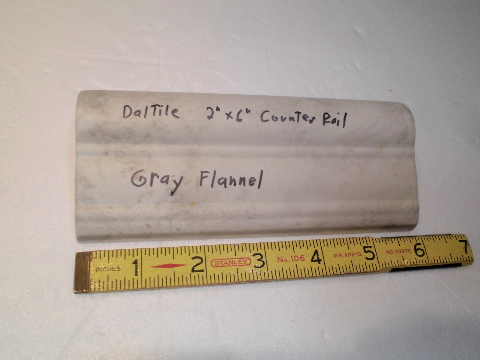 1 pc. Daltile: Light & Darker Grays: V-Cap Ceramic Trim Tile: Countertop-Edging