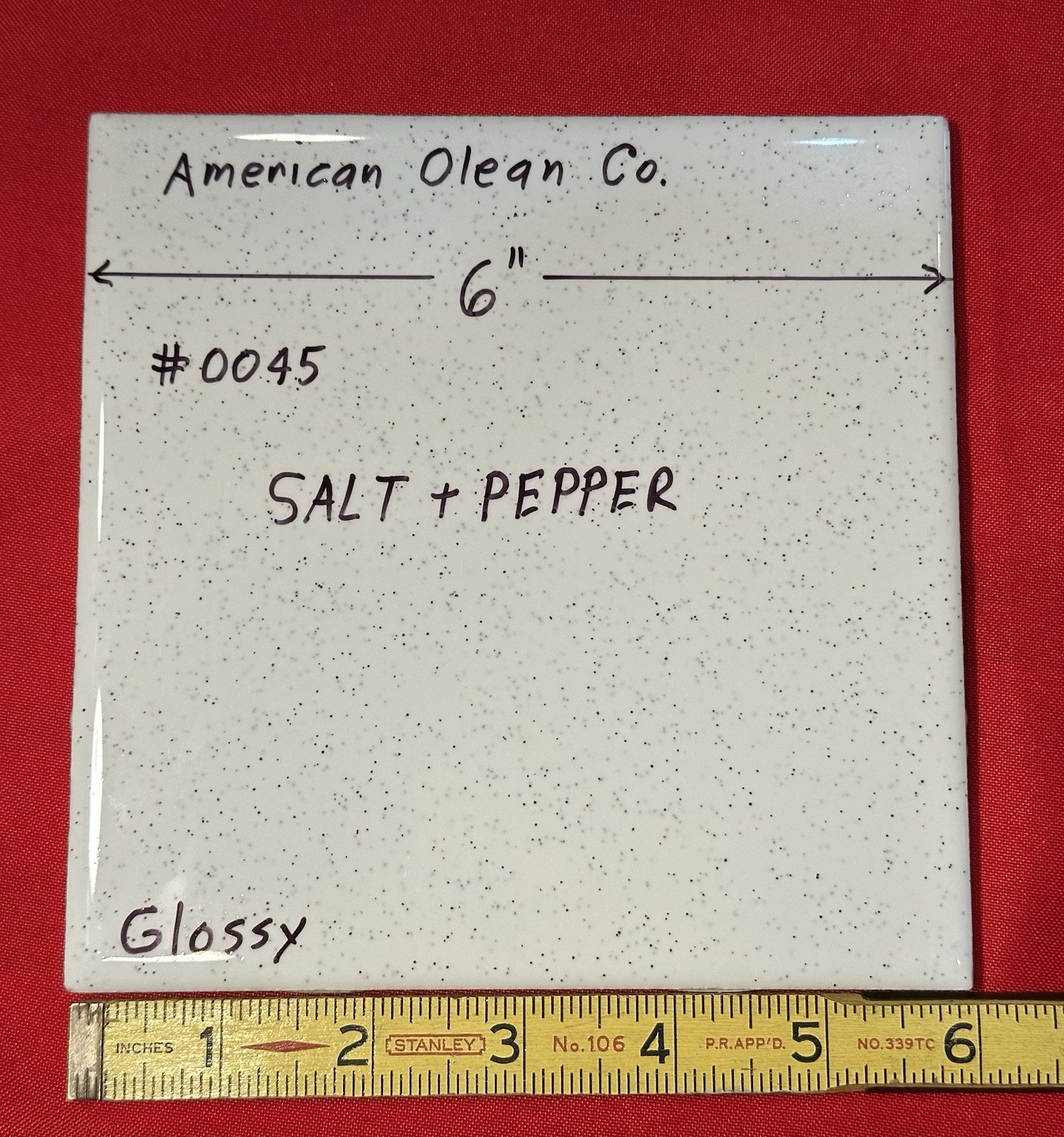 1 pc. Salt & Pepper: Ceramic Tile #45 by American Olean 6″ Glossy Speckled, New