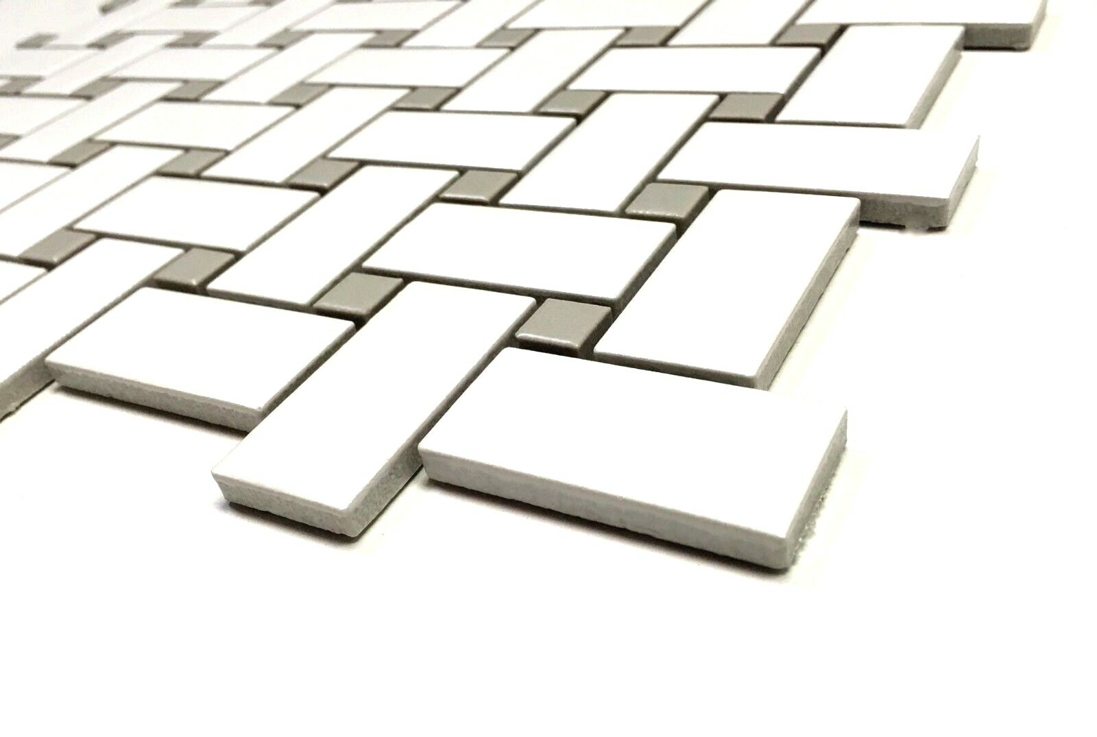 1 x 2 White Gray Basketweave Porcelain Mosaic Floor Wall Backsplash Kitchen