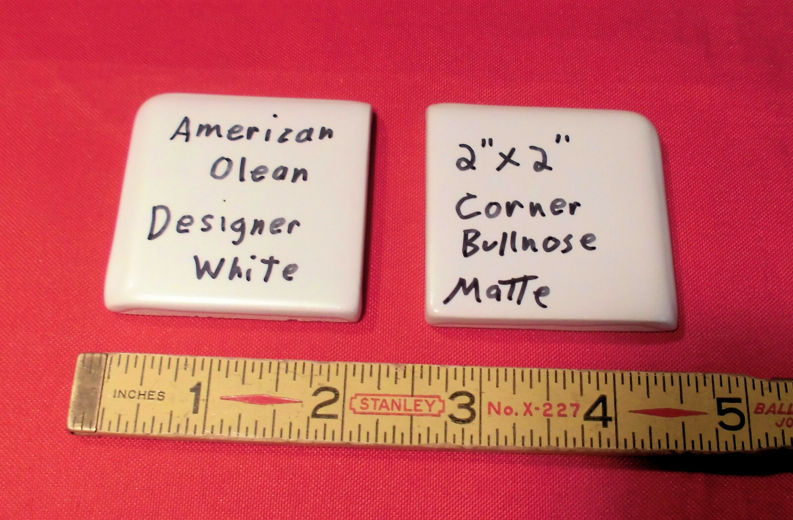 2 pcs. *Designer White* Ceramic Surface Type Tile 2″ X 2″ matte corner bullnose