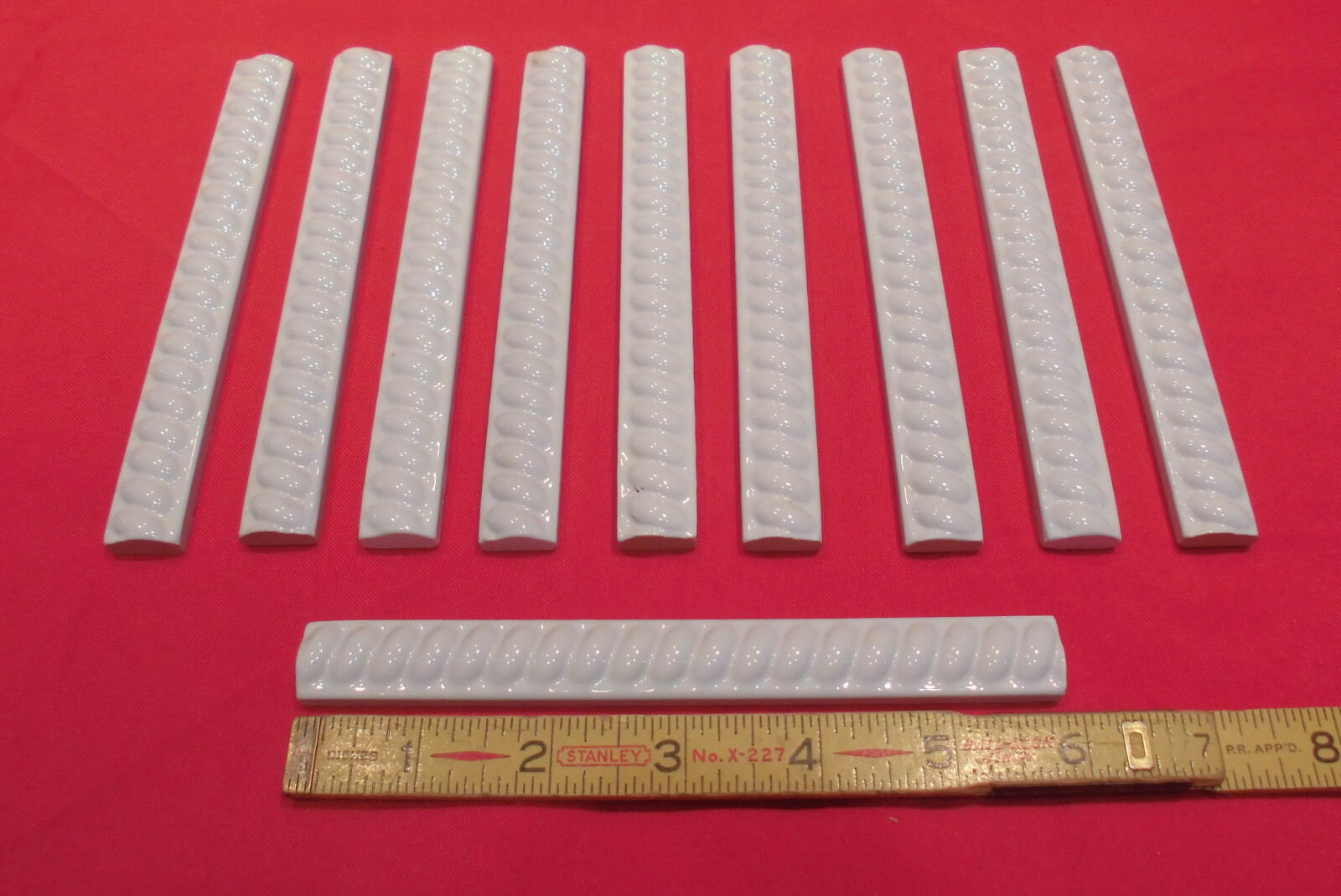 10 pcs. *Gloss White* Vintage Ceramic Liner-Pencil-Sizzle Tiles: 5/8″ X 6″ NOS