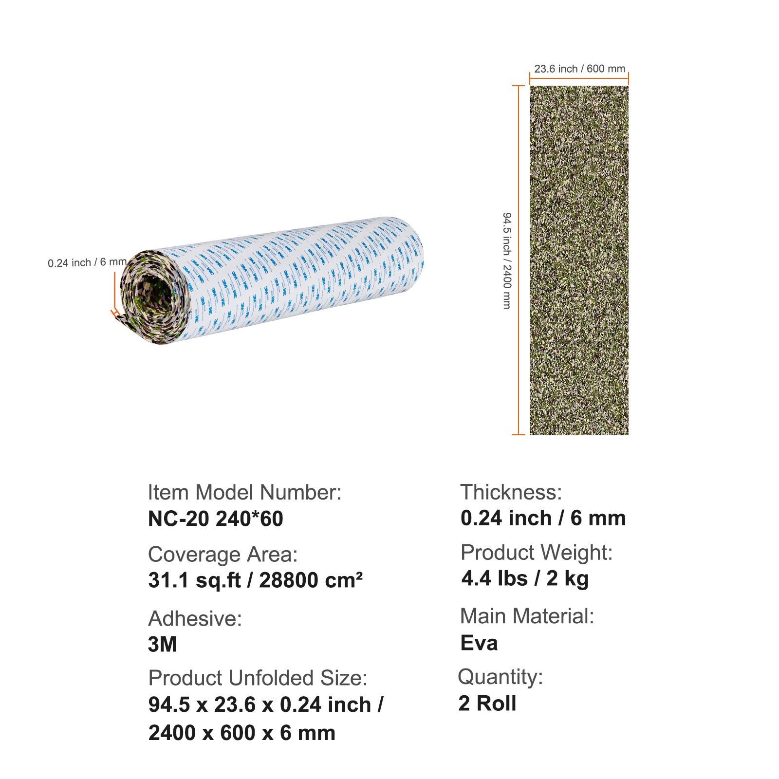 Boat Flooring, EVA Foam Boat Decking 94.5″ x 23.6″, Non – Slip Self – Adhesive
