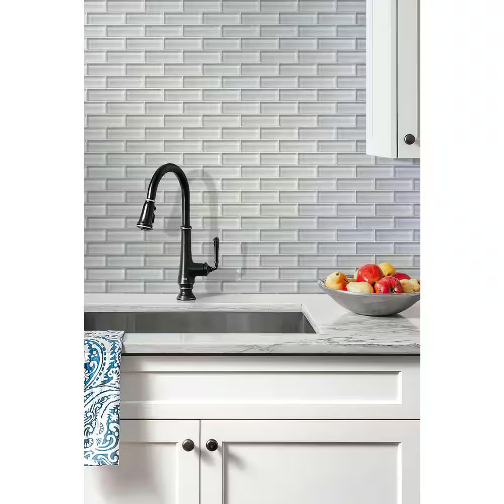Ice White 11.9 In. X 11.9 In. Polished Glass Mosaic Tile (4.92 Sq. Ft./Case)