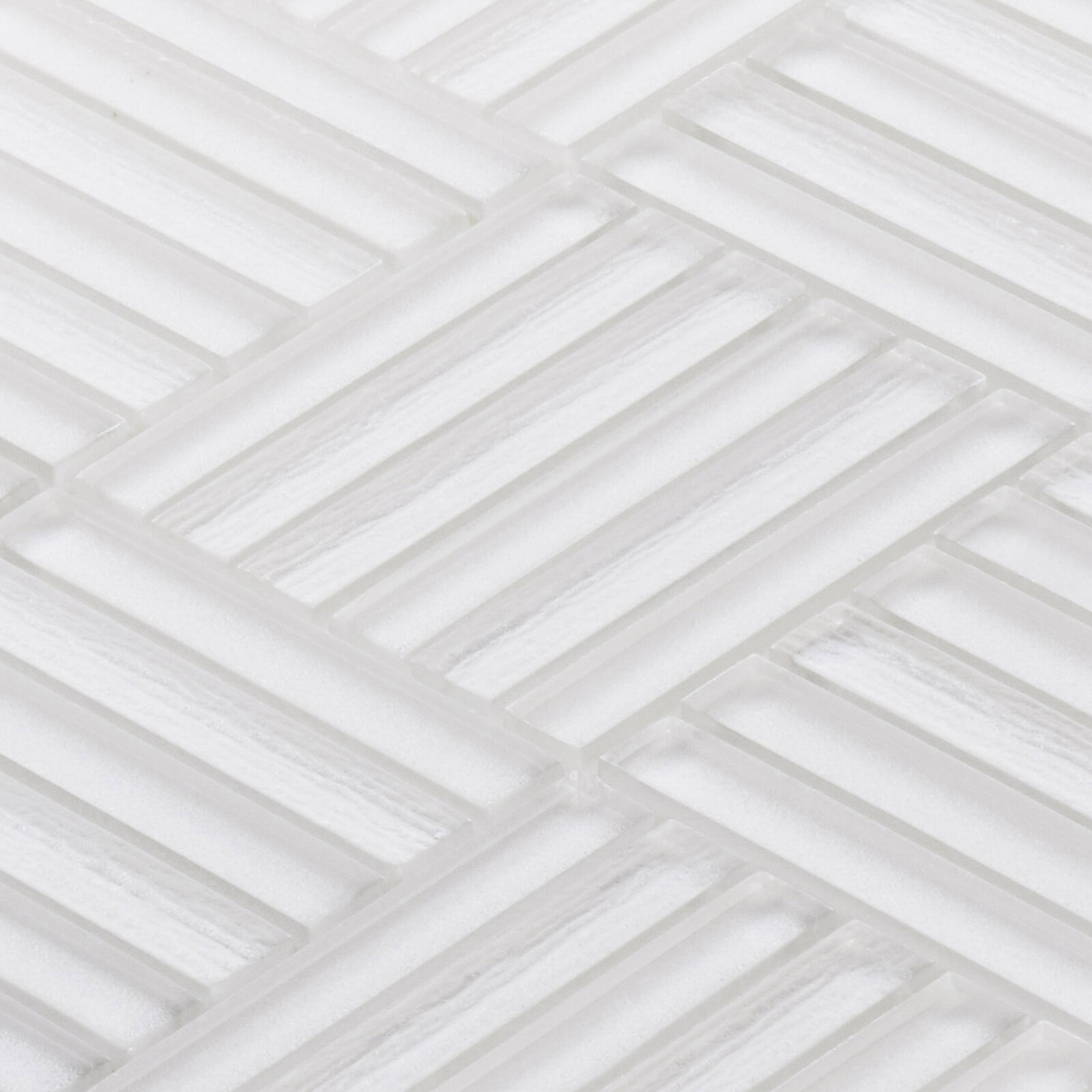 White Cold Spray Crystal Glass Basketweave Parquet Mosaic Tile Wall Backsplash