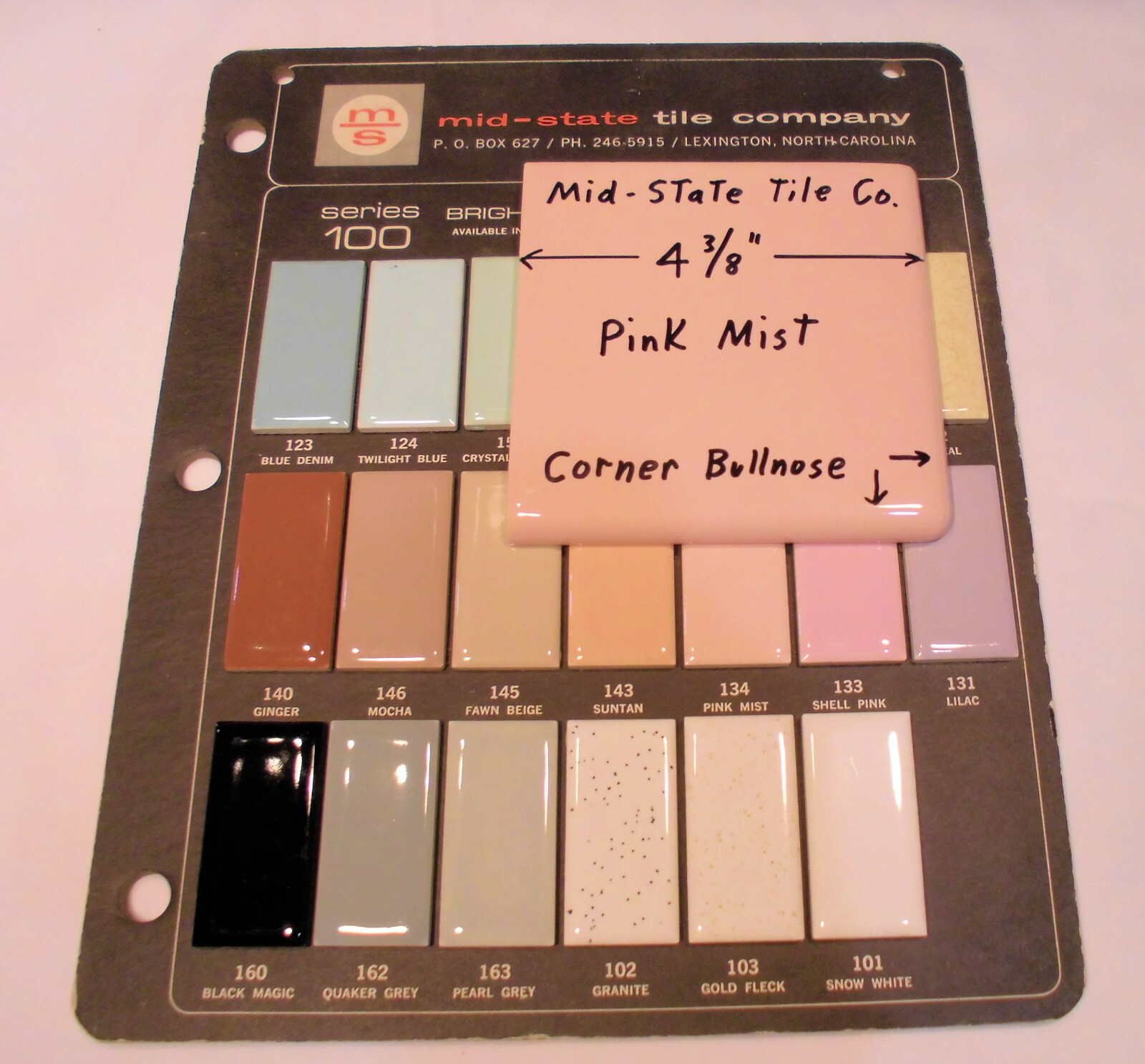 1 pc. “Glossy Pink Mist” Corner Bullnose Ceramic Tile 4-3/8″ by Mid-State Co.