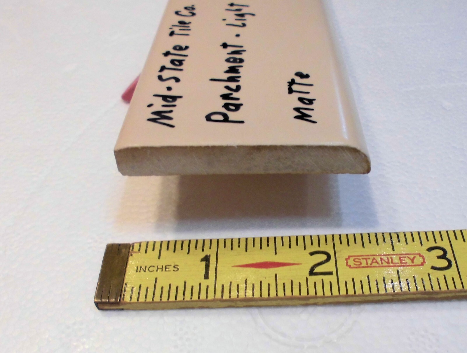 1 pc. Parchment-Light Tan 2” X 6-1/8” Matte Ceramic Bullnose Tile Mid-State Co.
