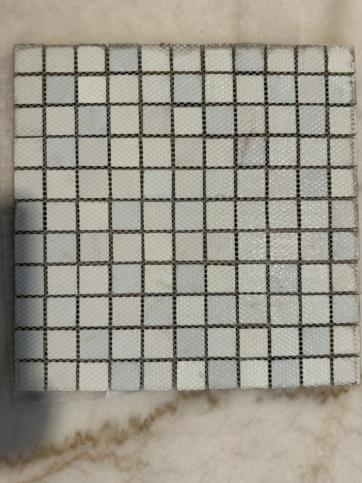 Dark Beige Mix Glossy Glass Mosaic 1″x1″ Stacked Mesh Mounted