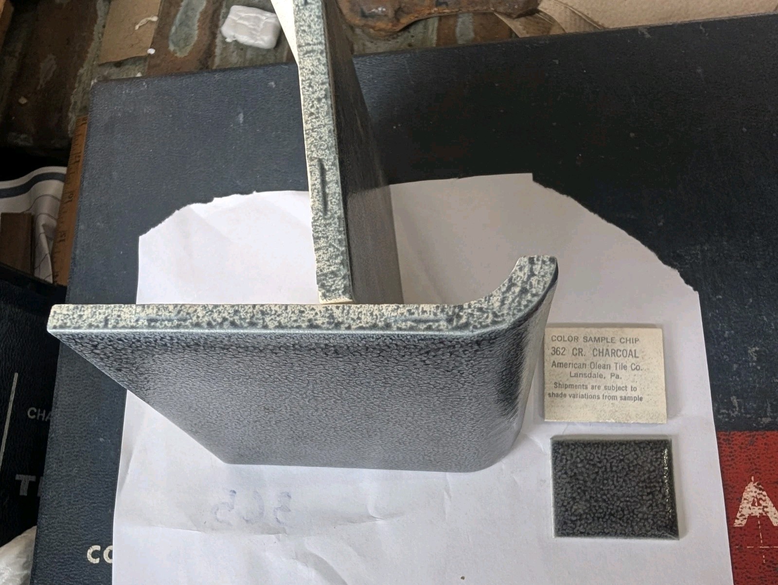 2 pcs American Olean Ceramic Tile Bullnose A4402 Crystalline Charcoal #362 USA