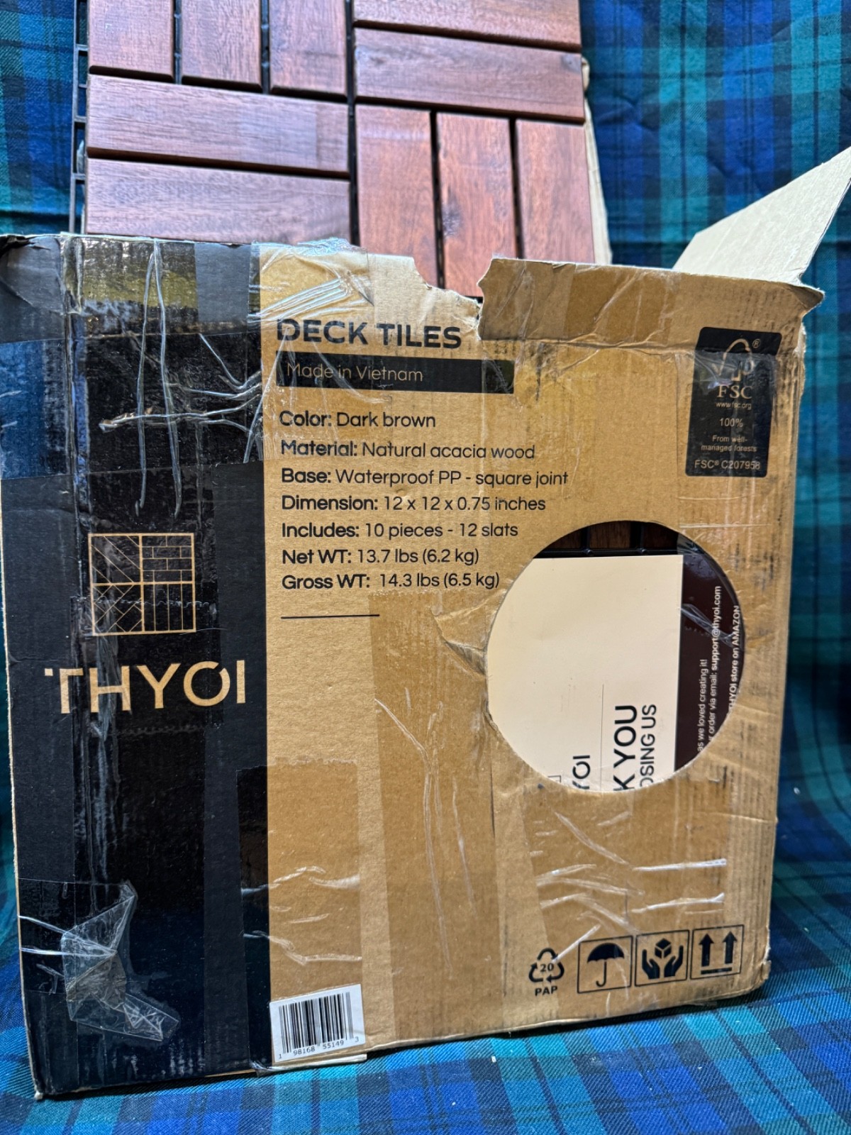 Thyoi Deck Tiles Dark Brown Natural Acacia 12″ x 12″ 10 Pack