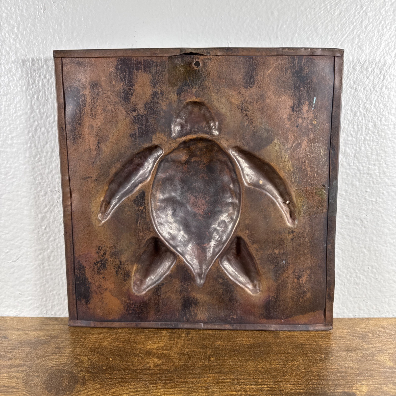 8.5 X 8.5 COPPER PATINA DECORATIVE WALL TILE SEA TURTLE SEA LIFE