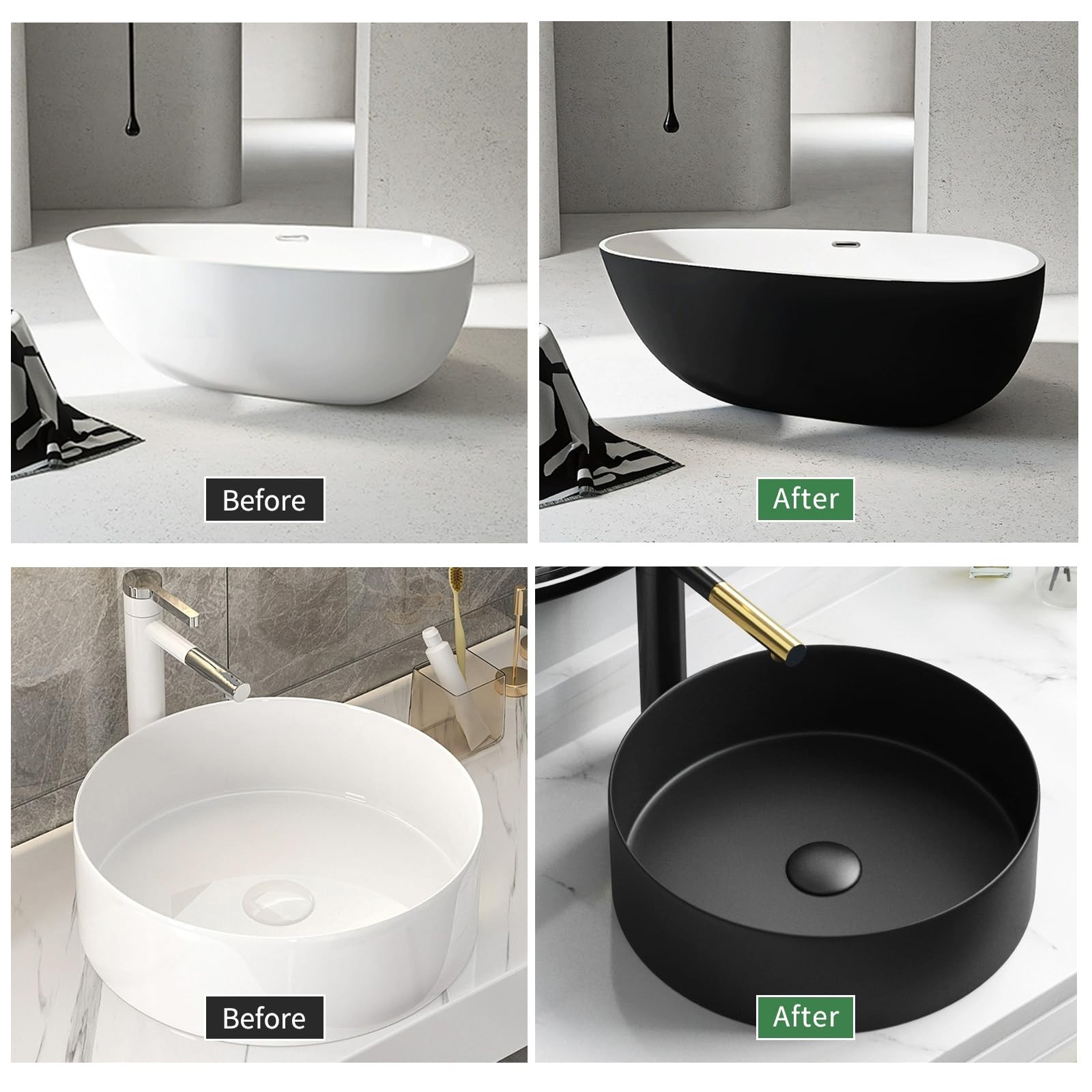 16 oz Waterbased Black Tile Paint – Bathtub/Washbasin/Toilet/Countertop Refinish