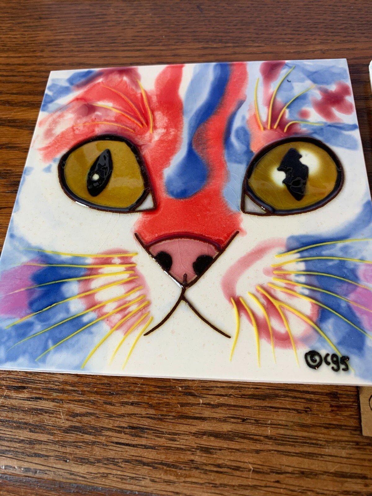 BEAUTIFUL SIGNED CLAUDIA SANCHEZ LOT OF TWO CAT TILES /PICTURES & FREE SHIPPING