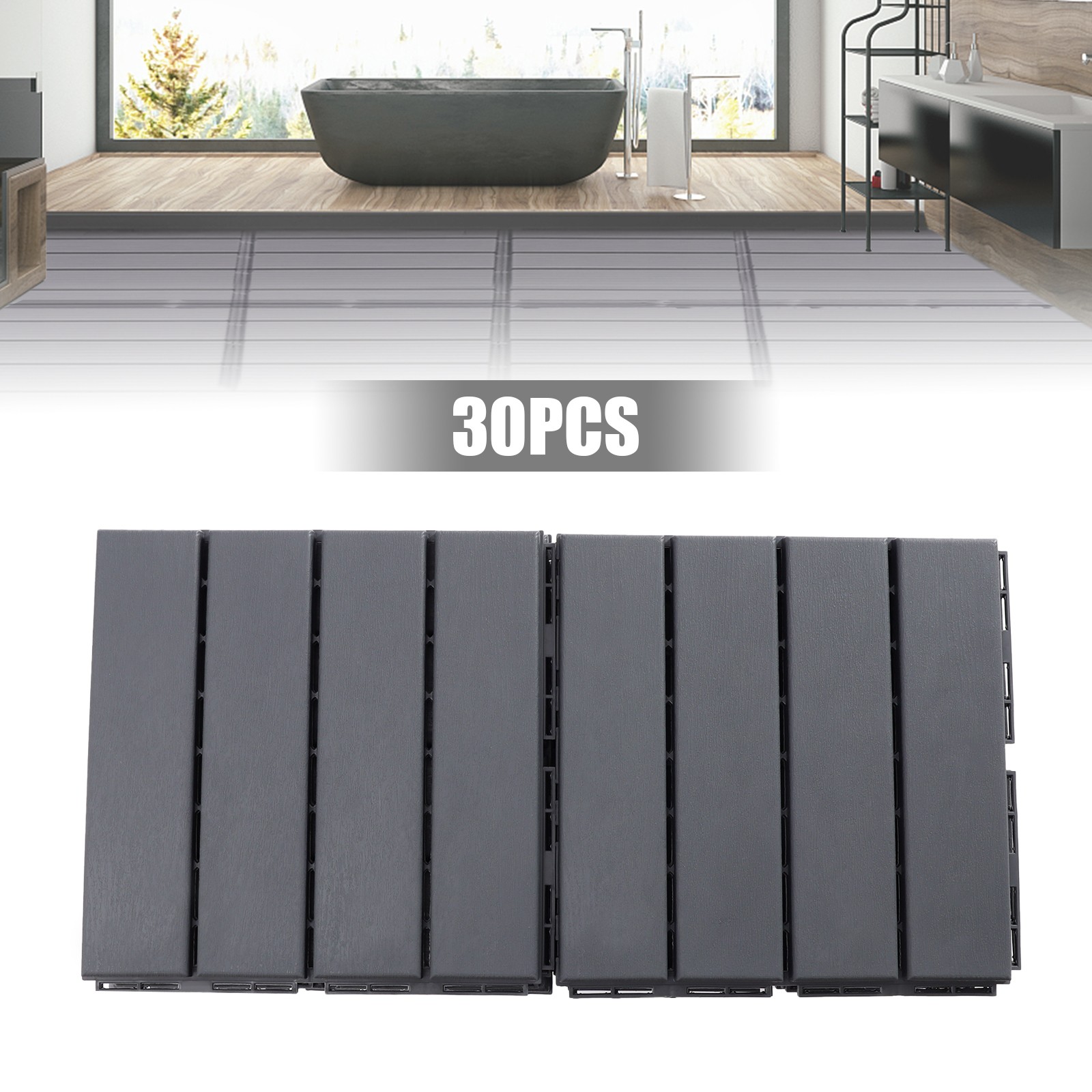 12″x12″ Interlocking Deck Tiles, 30 Pack Outdoor Patio Floor Tiles Dark Gray