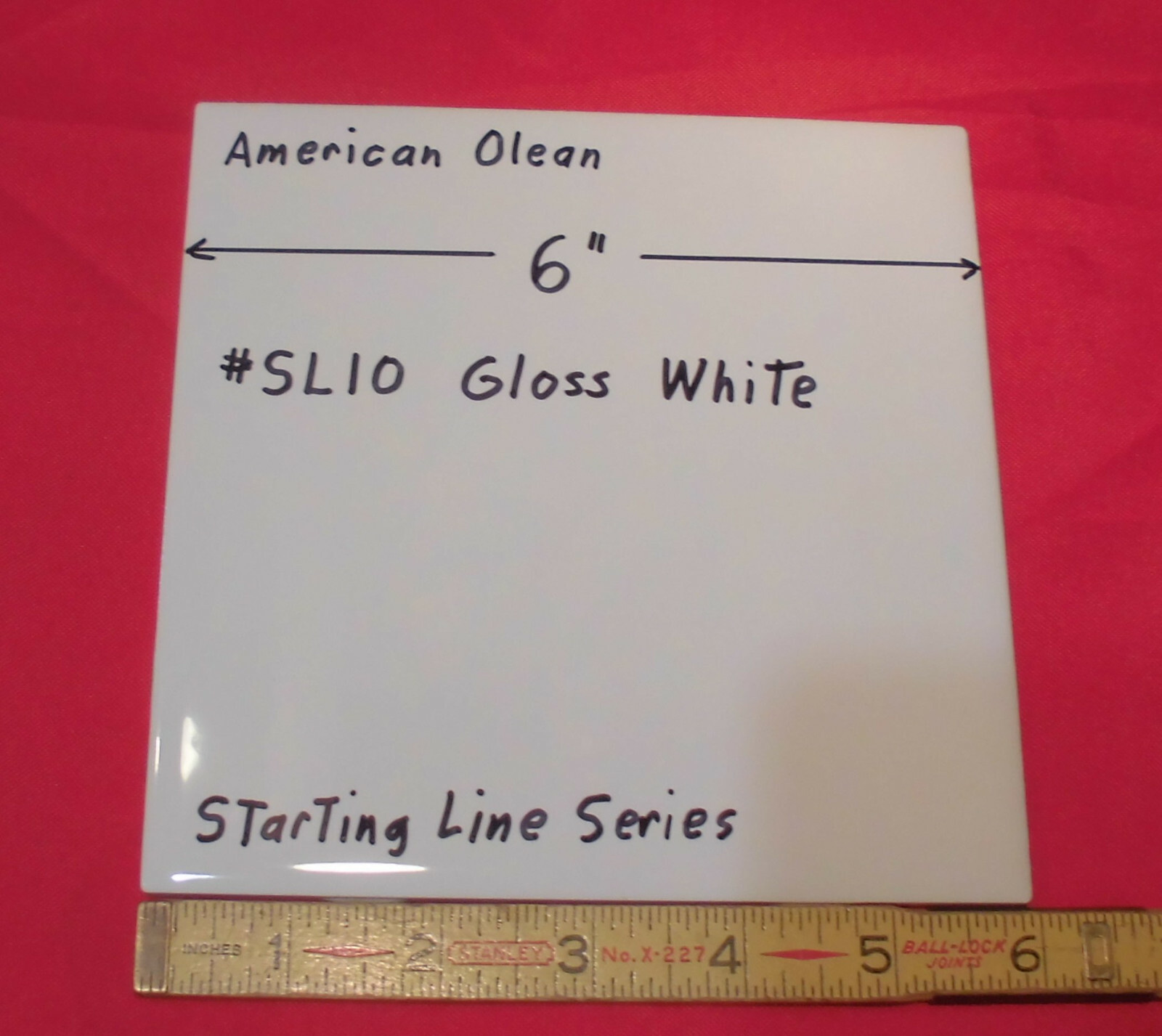 1 pc. *Gloss White #SL10* Ceramic Tile; 6″ X 6″ American Olean “Starting Line”