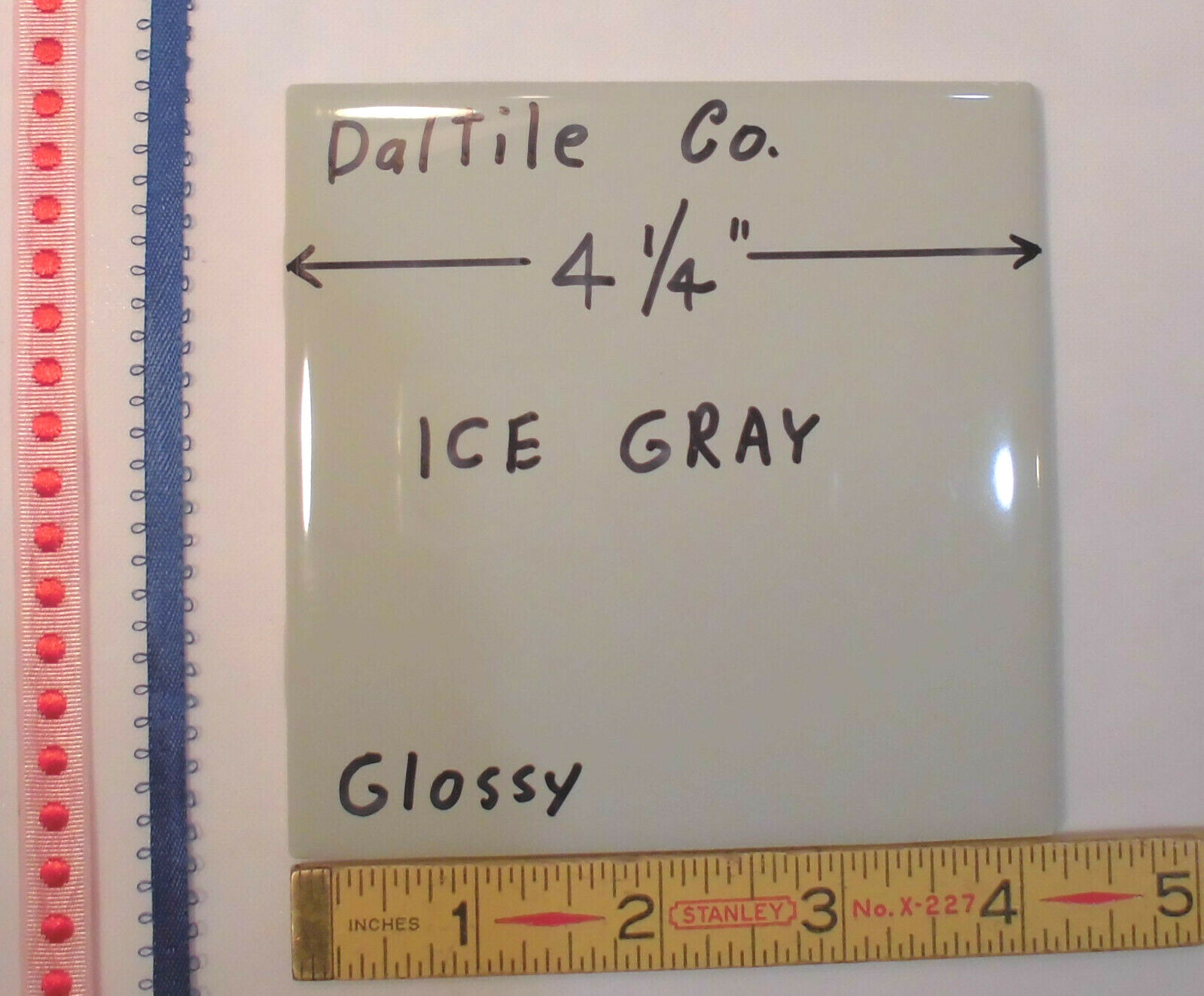 1 pc. Ice Gray: Glossy Ceramic Tile by Daltile; 4-1/4″ Discontinued Color #K176