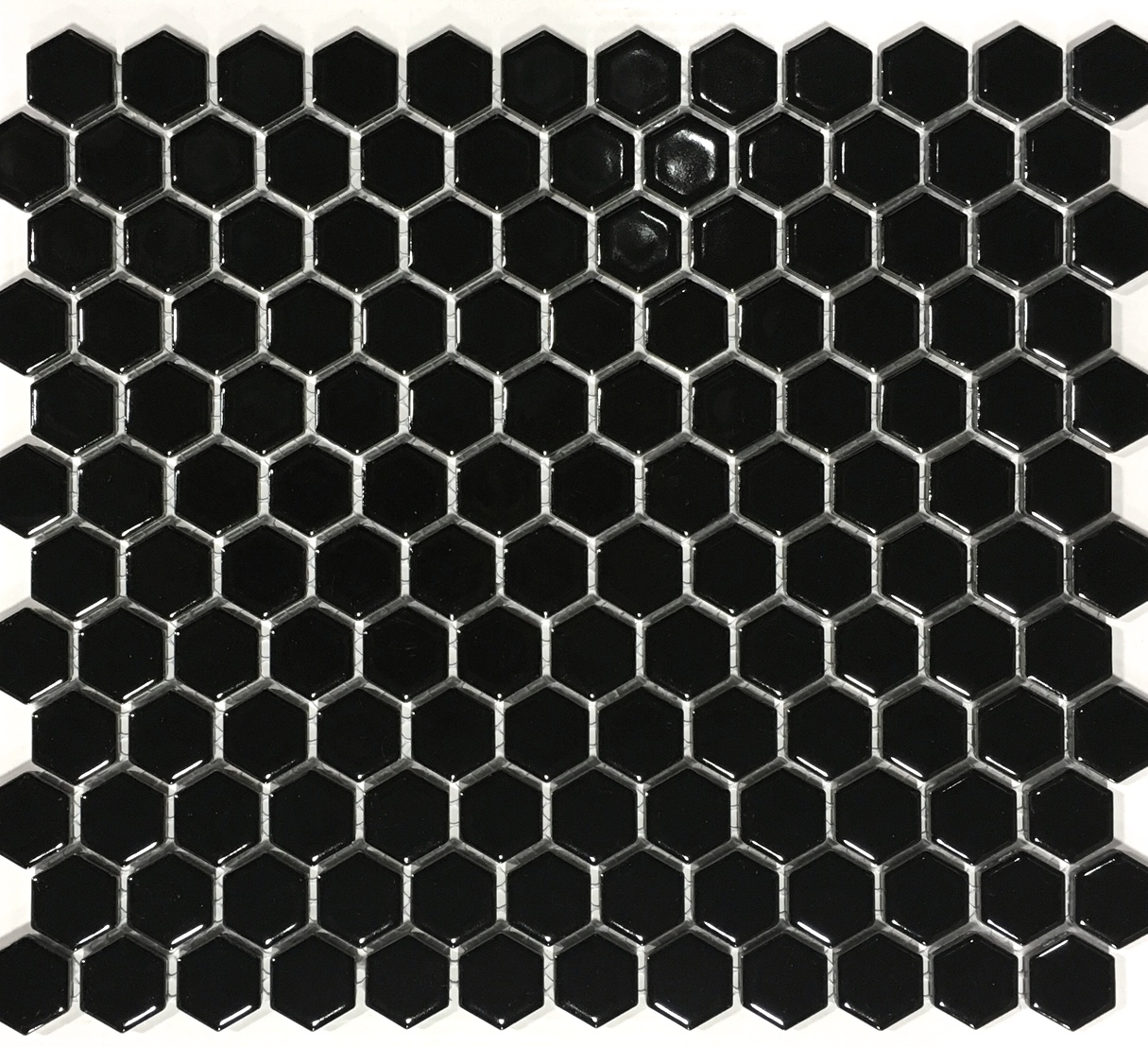 Black Glossy 1×1 Hexagon Porcelain Mosaic Tile Wall and Floor Backsplash