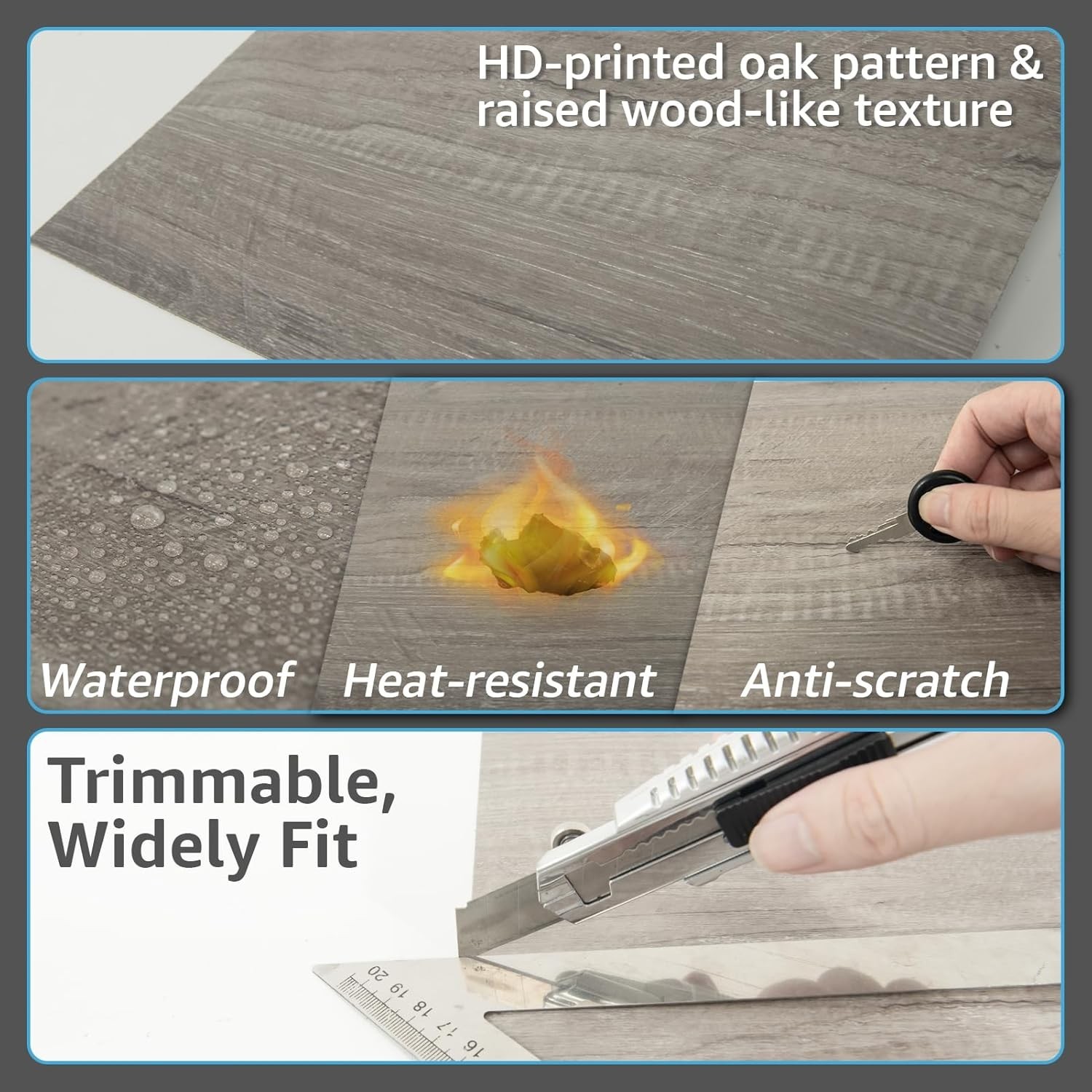 Peel and Stick Vinyl Floor Tiles 30-Pack 12 x 12 inch, Self Adhesive Waterpro…