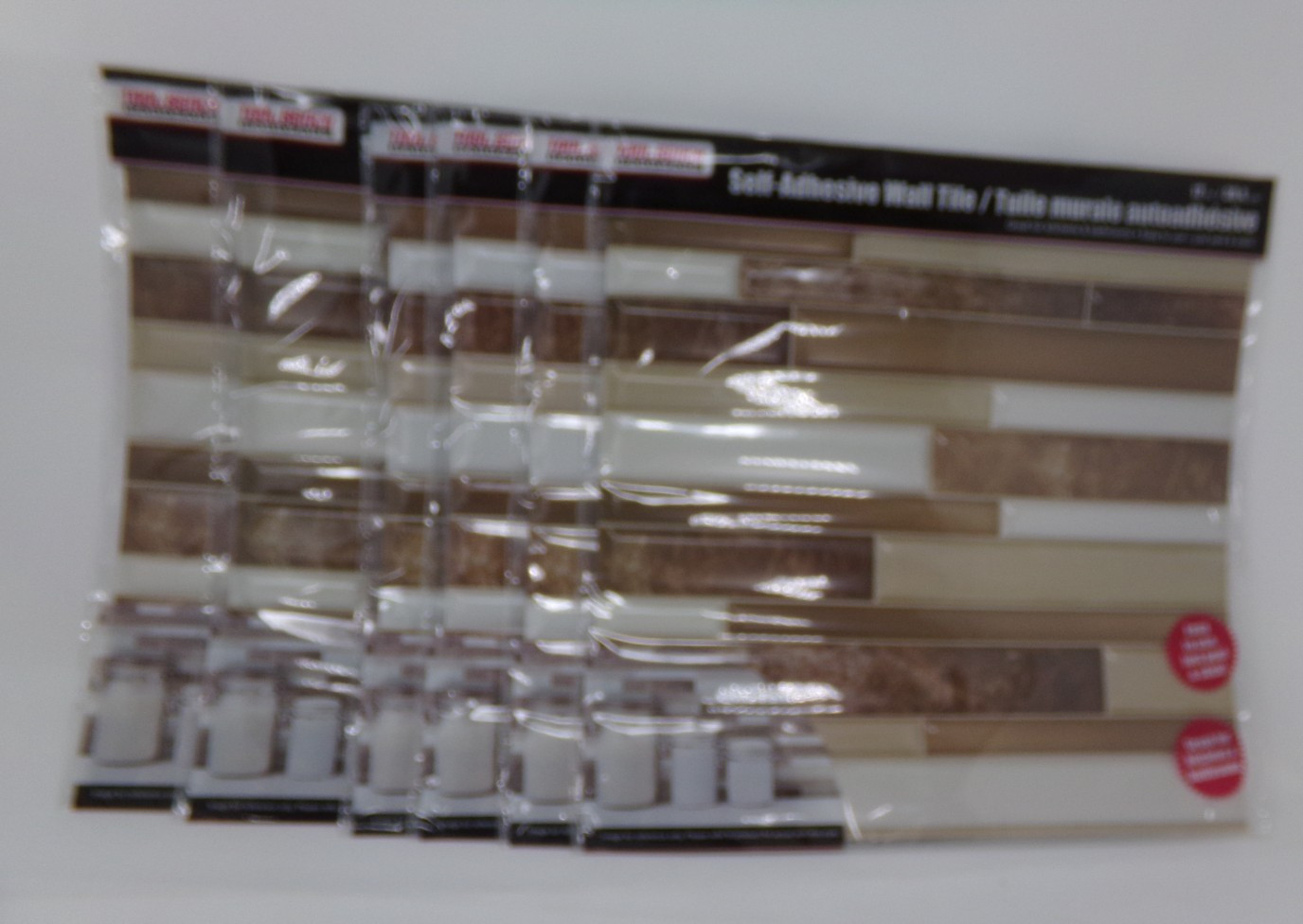 LOT 6 Sheets Hardware Self Adhesive Tan Brown & White Plastic Wall Tile 12 x 12″