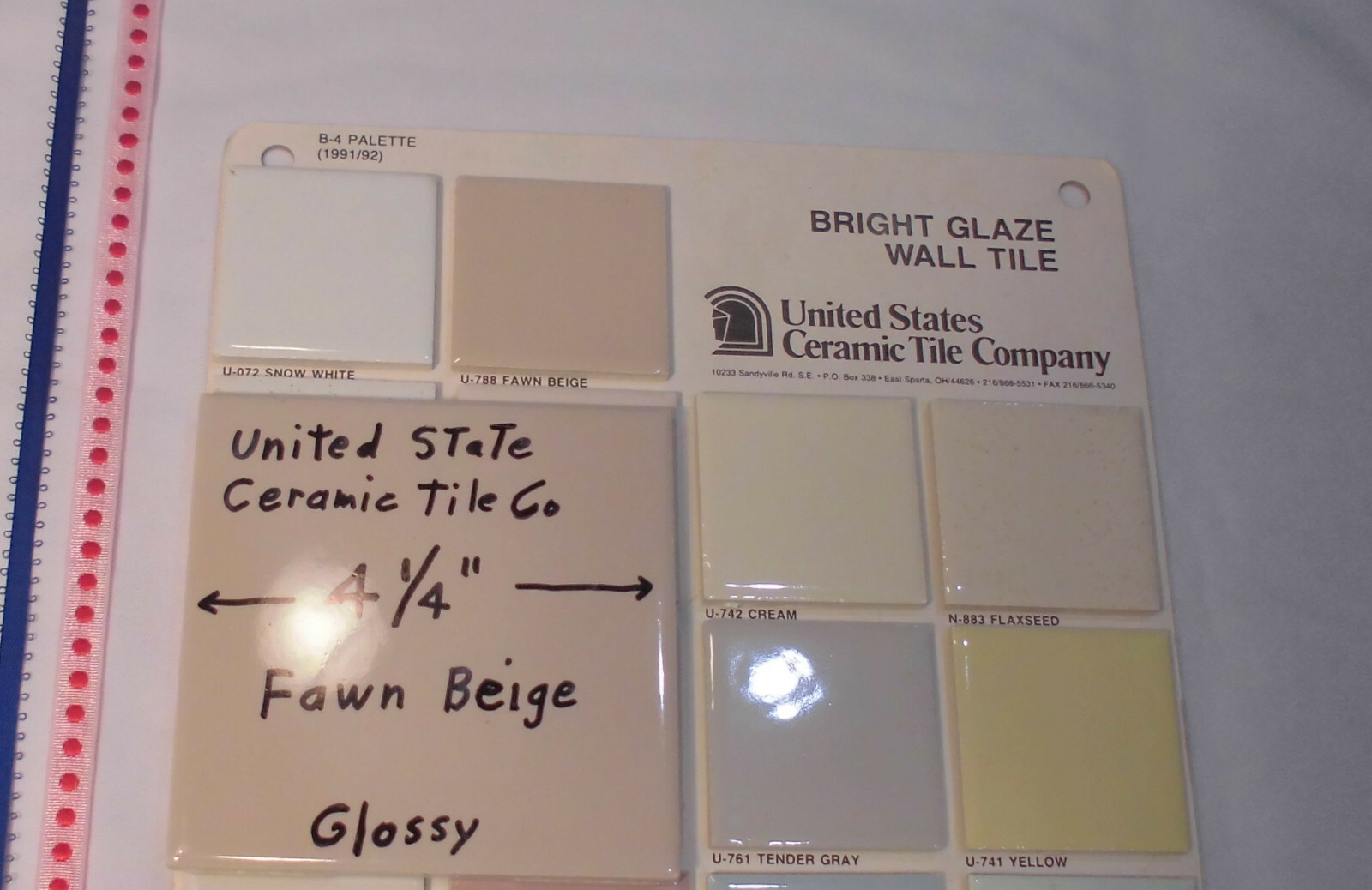 1 pc. Glossy Ceramic Tiles…Fawn Beige…4-1/4″ From the 1990’s Made U.S.A.