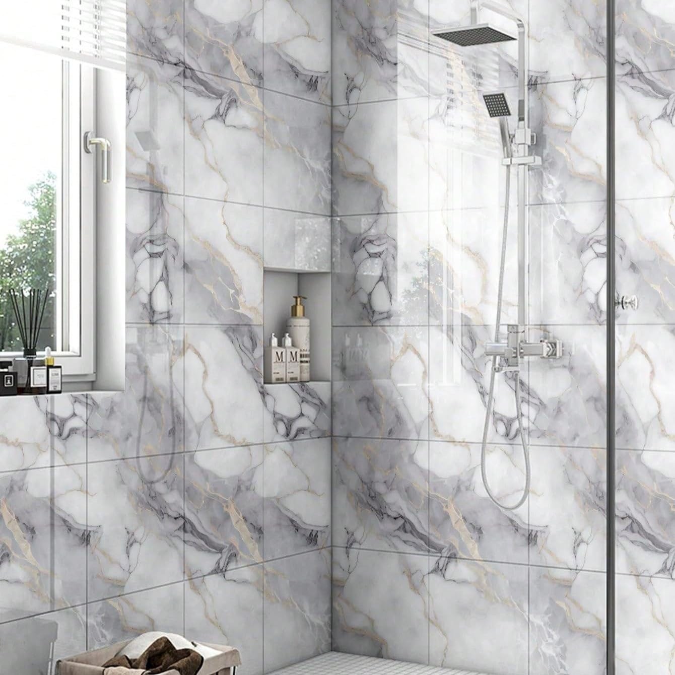 10 Pack 12×12 Inch Peel and Stick Backsplash Marble Look Wall Tiles for Kitchen
