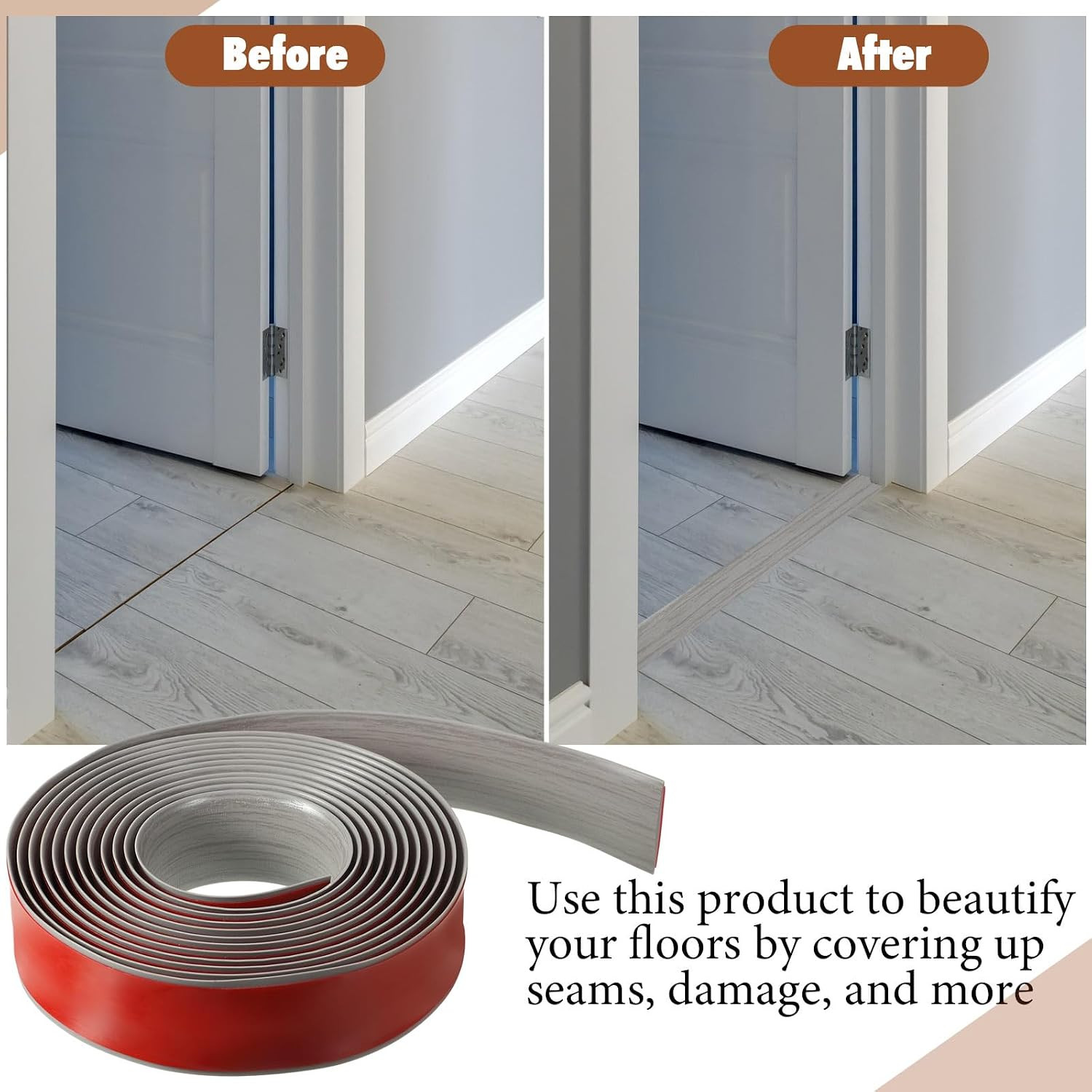 12 Ft / 6 Ft Vinyl Floor Transition Strip 1.57″ Wide Self Adhesive Thresholds…