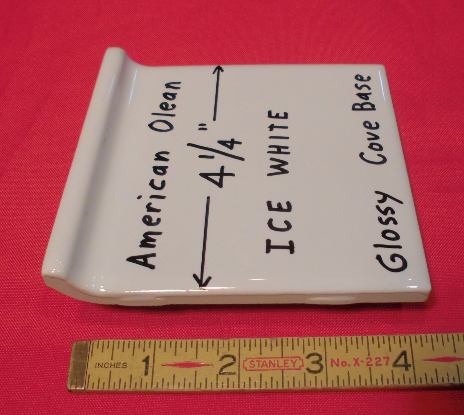 1 pc. Glossy Ice White: stack-on base/cove Ceramic Tile; 4-1/4″ X 4-1/4″ NEW